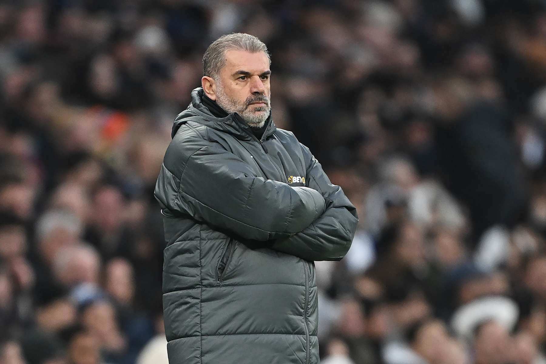 LONDON, ENGLAND - DECEMBER 29: Ange Postecoglou, Manager of Tottenham Hotspur, looks on during the Premier League match between Tottenham Hotspur FC and Wolverhampton Wanderers FC at Tottenham Hotspur Stadium on December 29, 2024 in London, England. (Photo by Shaun Botterill/Getty Images)