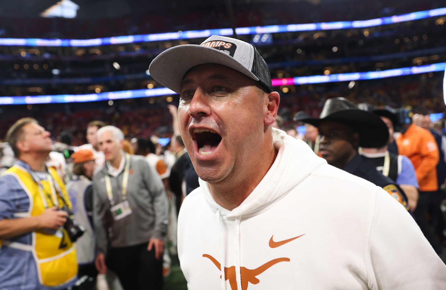 ATLANTA, GEORGIA - JANUARY 1: Head coach Steve Sarkisian of the Texas Longhorns after the game against the Arizona State Sun Devils at Mercedes-Benz Stadium on January 1, 2025 in Atlanta, Georgia. (Photo by CFP/Getty Images)