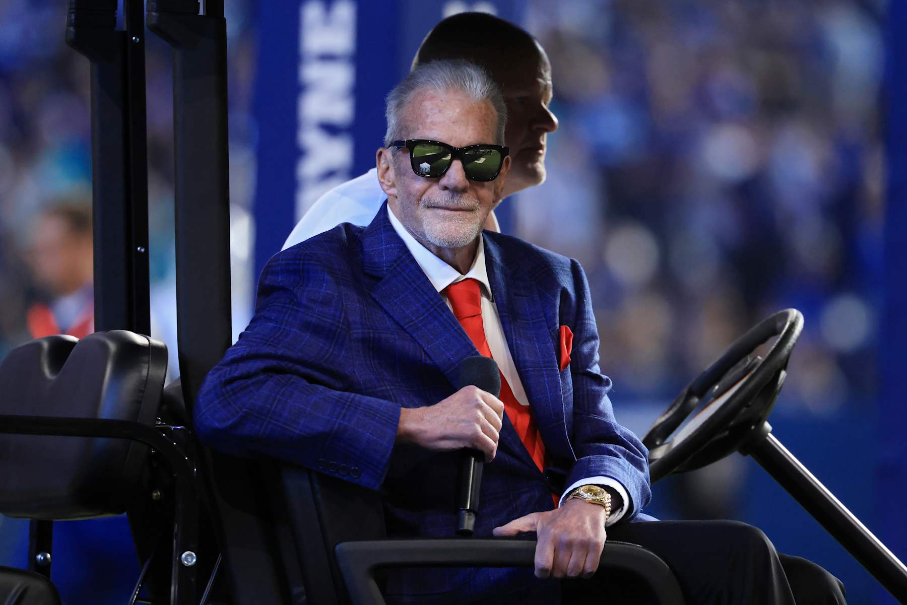 INDIANAPOLIS, INDIANA - OCTOBER 20: Indianapolis Colts owner Jim Irsay looks on during a Ring of Honor ceremony during halftime of a game against the Miami Dolphins at Lucas Oil Stadium on October 20, 2024 in Indianapolis, Indiana. (Photo by Justin Casterline/Getty Images)
