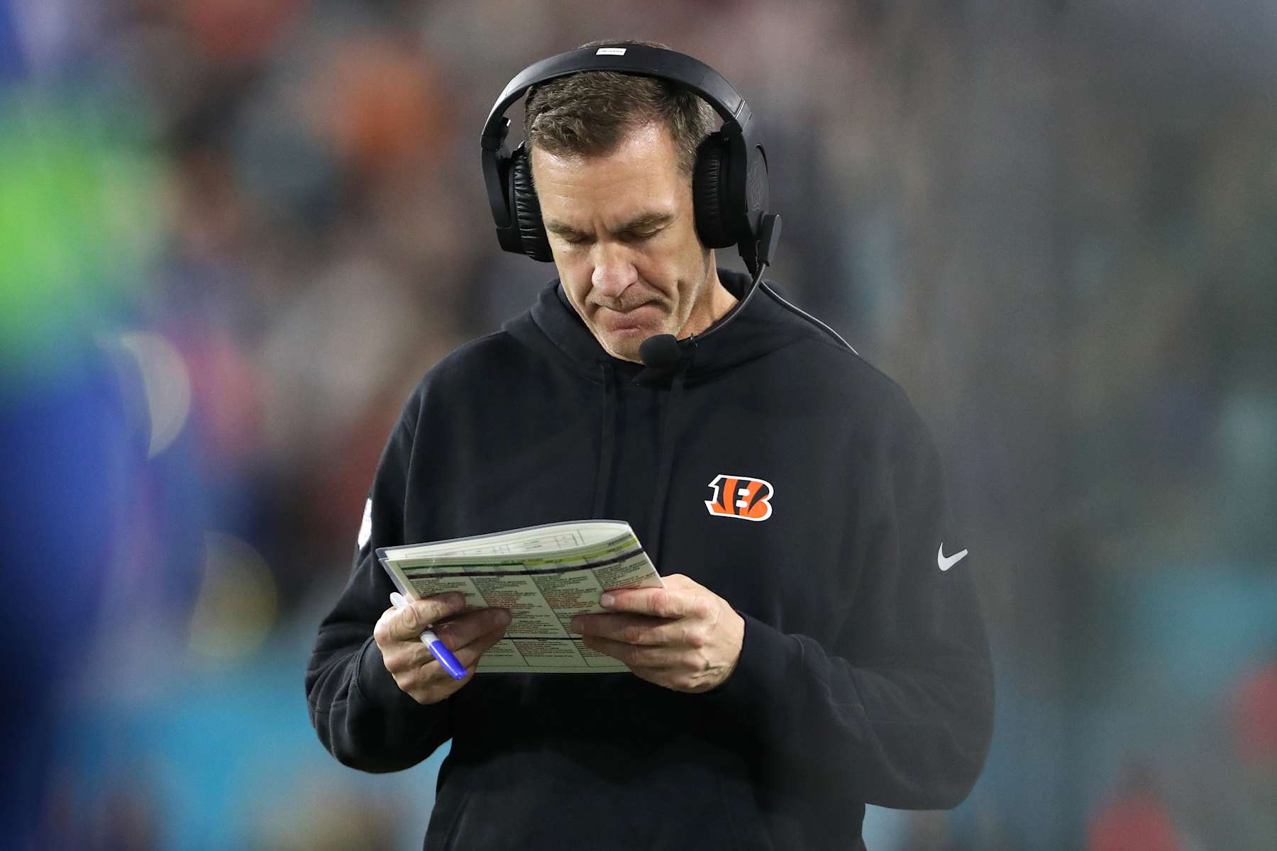 JACKSONVILLE, FLORIDA - DECEMBER 04: Cincinnati Bengals defensive coordinator Lou Anarumo in action during the second half of a game against the Jacksonville Jaguars at EverBank Stadium on December 04, 2023 in Jacksonville, Florida. (Photo by Courtney Culbreath/Getty Images)