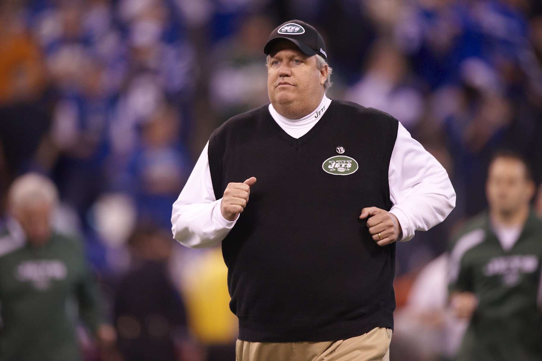 Football: AFC Playoffs: New York Jets coach Rex Ryan during game vs Indianapolis Colts. Indianapolis, IN 1/24/2010 CREDIT: David Bergman (Photo by David Bergman /Sports Illustrated via Getty Images) (Set Number: X83491 TK1 R2 F40 ) Football: AFC Playoffs: New York Jets coach Rex Ryan during game vs Indianapolis Colts. Indianapolis, IN 1/24/2010 CREDIT: David Bergman (Photo by David Bergman /Sports Illustrated via Getty Images) (Set Number: X83491 TK1 R2 F40 )