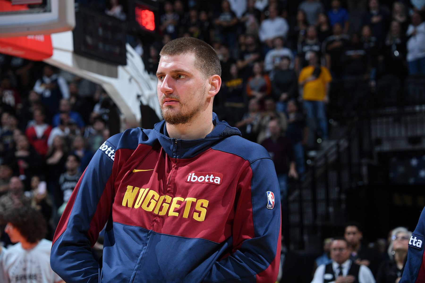 SAN ANTONIO, TX - JANUARY 4: Nikola Jokic #15 of the Denver Nuggets looks on before the game against the San Antonio Spurs on January 4, 2025 at the Frost Bank Center in San Antonio, Texas. NOTE TO USER: User expressly acknowledges and agrees that, by downloading and or using this photograph, user is consenting to the terms and conditions of the Getty Images License Agreement. Mandatory Copyright Notice: Copyright 2025 NBAE (Photos by Michael Gonzales/NBAE via Getty Images)