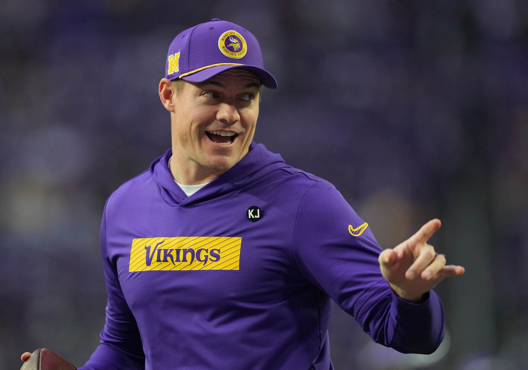 MINNEAPOLIS, MINNESOTA - DECEMBER 29: Head coach Kevin O'Connell of the Minnesota Vikings looks on prior to a game against the Green Bay Packers at U.S. Bank Stadium on December 29, 2024 in Minneapolis, Minnesota. (Photo by Brace Hemmelgarn/Getty Images)