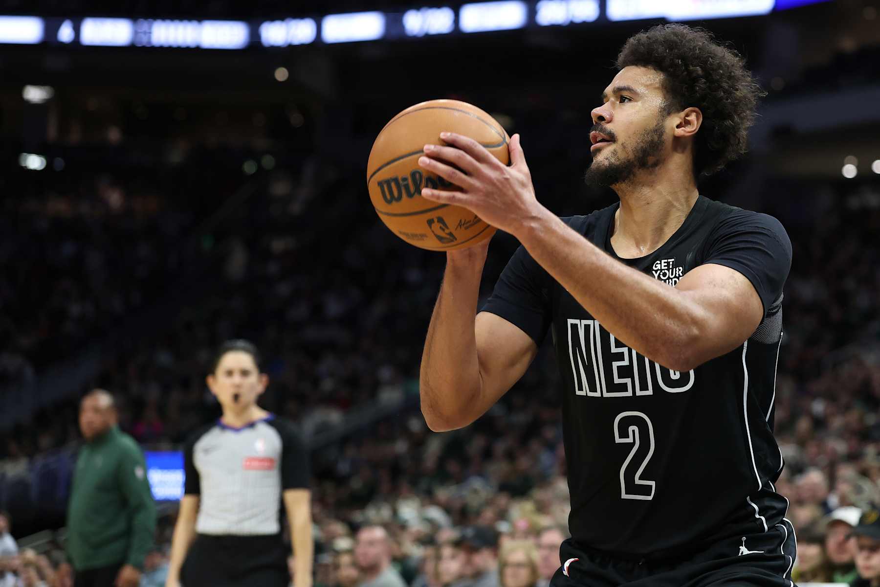 MILWAUKEE, WISCONSIN - JANUARY 02: Cameron Johnson #2 of the Brooklyn Nets takes a three point shot during a game against the Milwaukee Bucks at Fiserv Forum on January 02, 2025 in Milwaukee, Wisconsin. The Nets defeated the Bucks 113-110. NOTE TO USER: User expressly acknowledges and agrees that, by downloading and or using this photograph, User is consenting to the terms and conditions of the Getty Images License Agreement. (Photo by Stacy Revere/Getty Images)