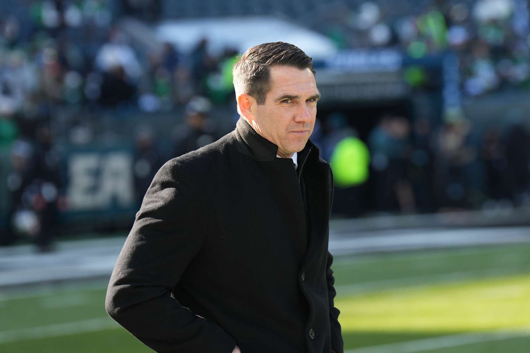 PHILADELPHIA, PA - JANUARY 05: New York Giants Gerald manager Joe Schoen looks on during the game between the Philadelphia Eagles and the New York Giants on January 5, 2025 at Lincoln Financial Field in Philadelphia, PA.(Photo by Andy Lewis/Icon Sportswire via Getty Images)