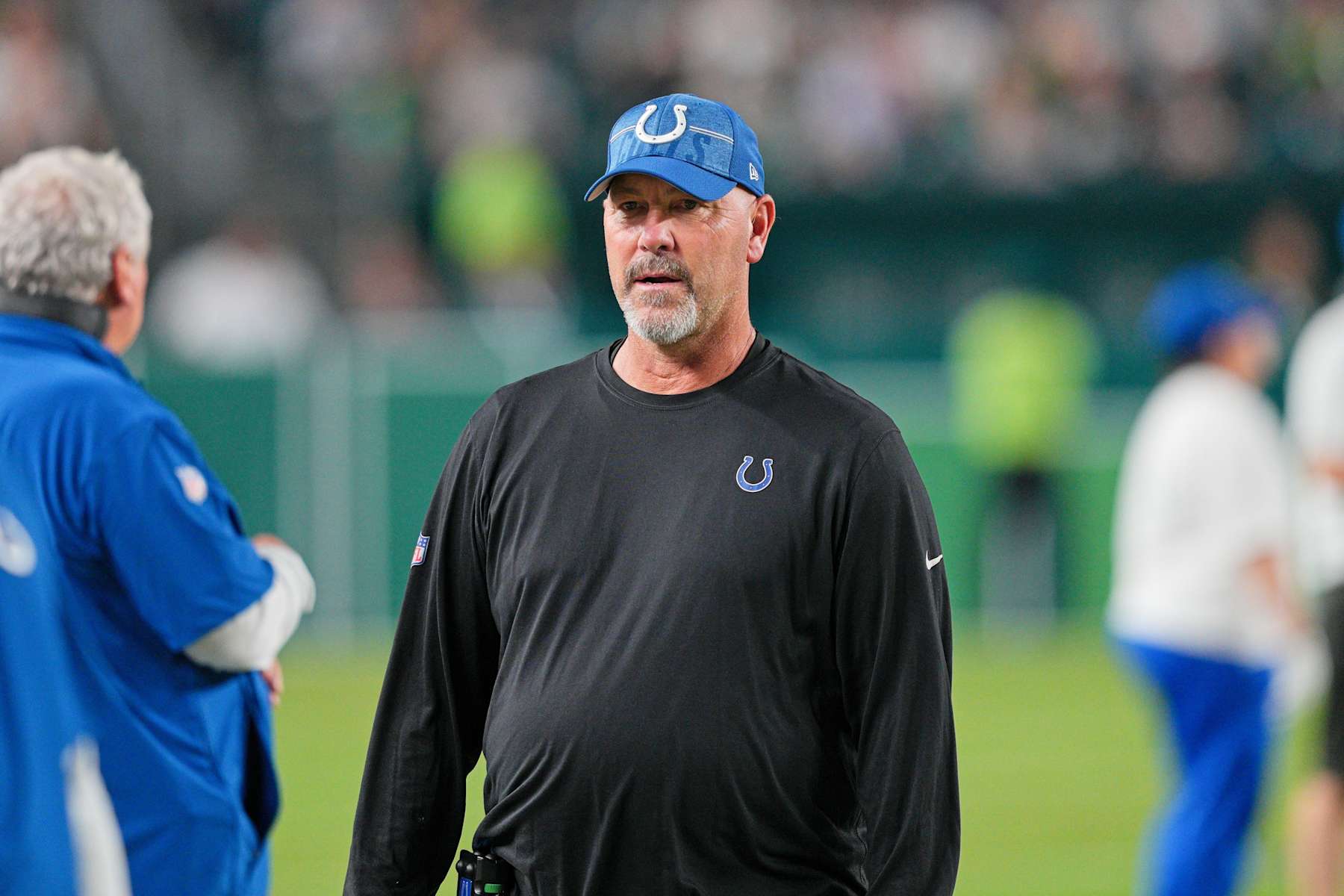 PHILADELPHIA, PA - AUGUST 24: Indianapolis Colts defensive coordinator Gus Bradley looks on during the Preseason game between the Indianapolis Colts and the Philadelphia Eagles on August 24, 2023, at Lincoln Financial Field, in Philadelphia, PA. (Photo by Andy Lewis/Icon Sportswire via Getty Images)