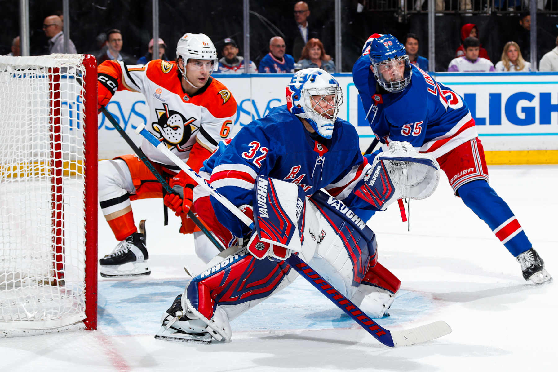 NEW YORK, NEW YORK - OCTOBER 26: Jonathan Quick #32 of the New York Rangers tends the net against the Anaheim Ducks at Madison Square Garden on October 26, 2024 in New York City. (Photo by Jared Silber/NHLI via Getty Images)