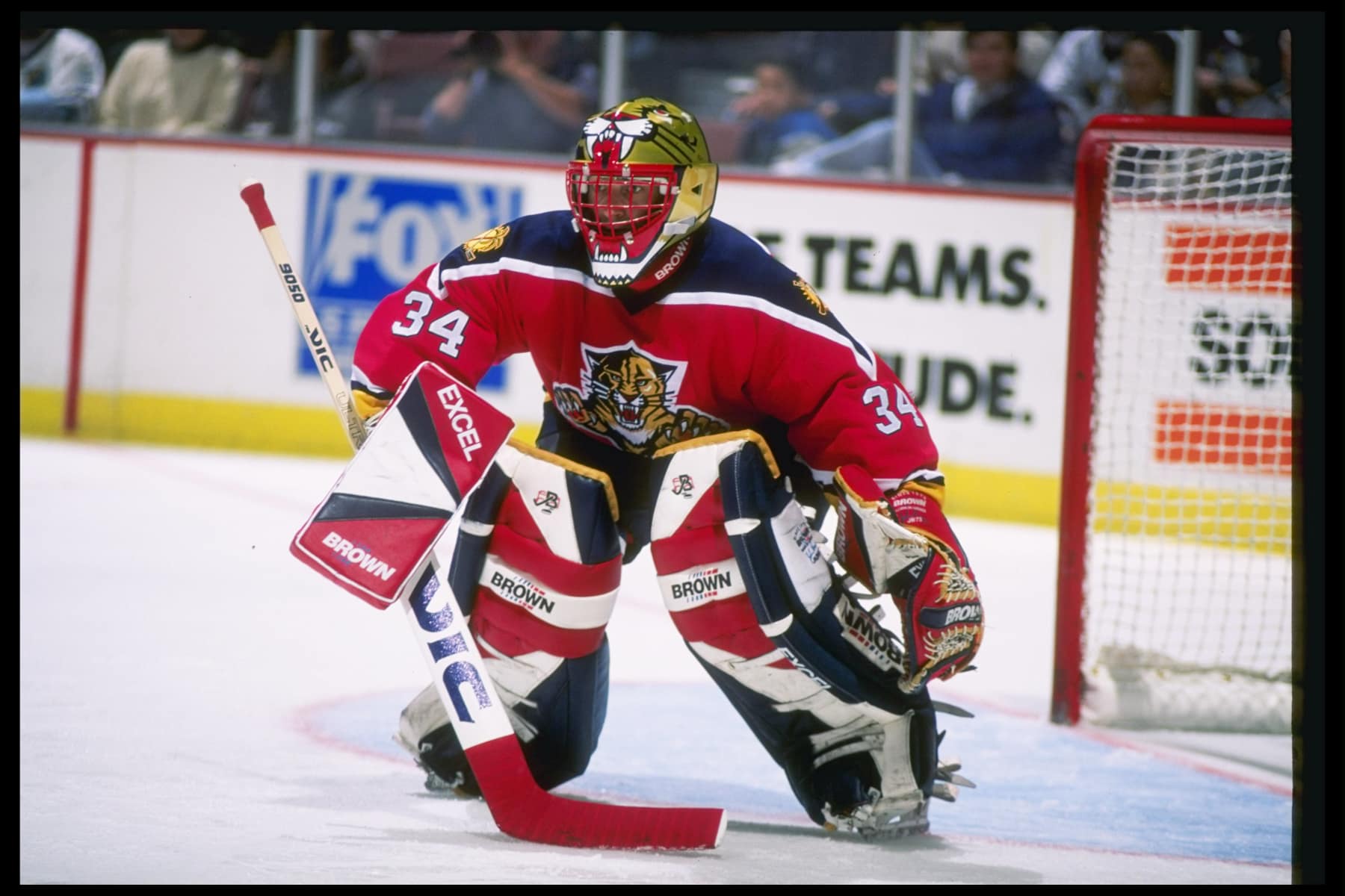 8 Jan 1997: Goaltender John Vanbiesbrouck of the Florida Panthers stands in goal during a game against the Anaheim Mighty Ducks at Arrowhead Pond in Anaheim, California. The Ducks won the game 3-2. Mandatory Credit: Glenn Cratty /Allsport