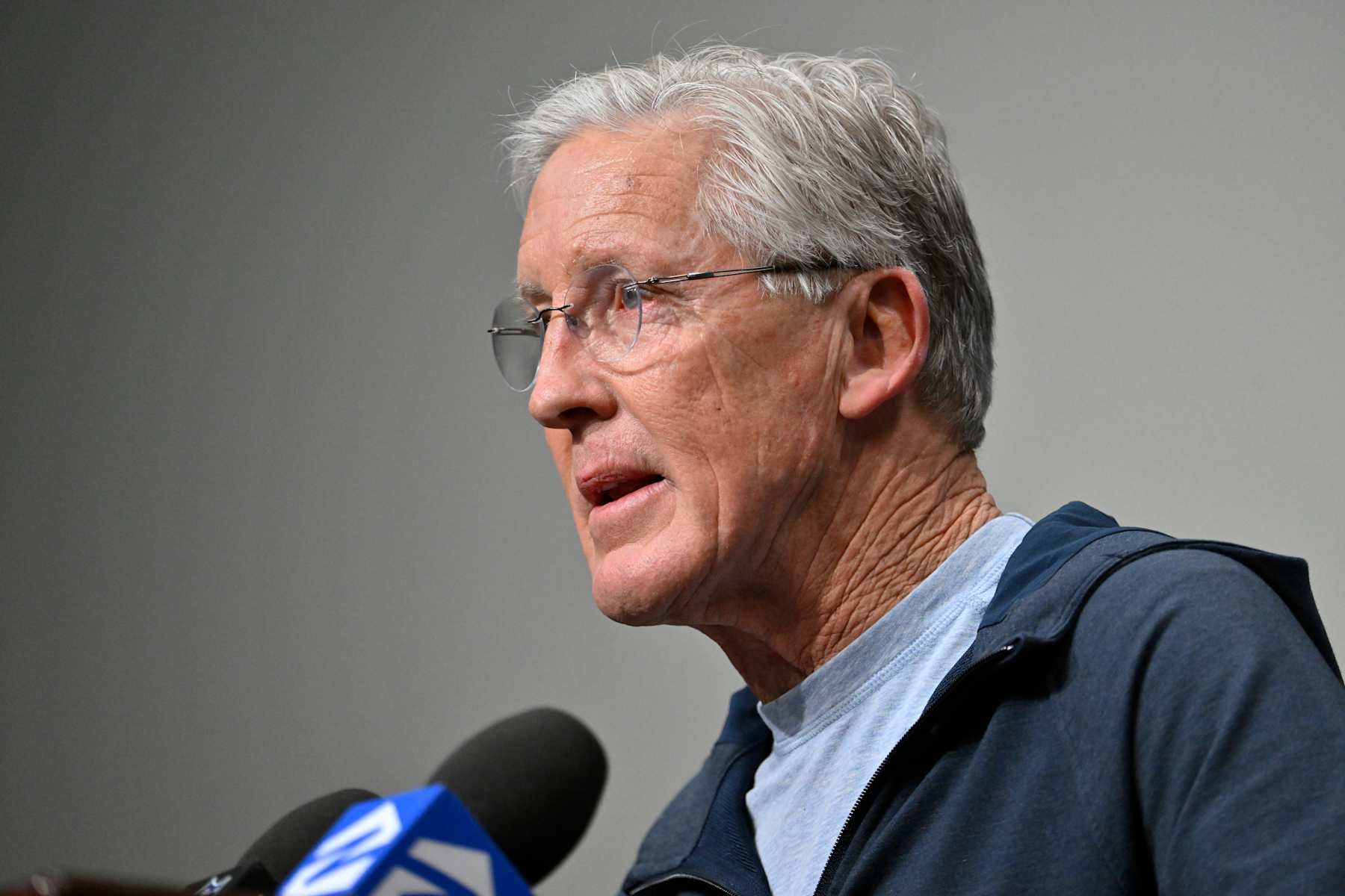 RENTON, WASHINGTON - JANUARY 10: Former Seattle Seahawks head coach Pete Carroll speaks at the Seattle Seahawks press conference at Virginia Mason Athletic Center on January 10, 2024 in Renton, Washington. (Photo by Alika Jenner/Getty Images)
