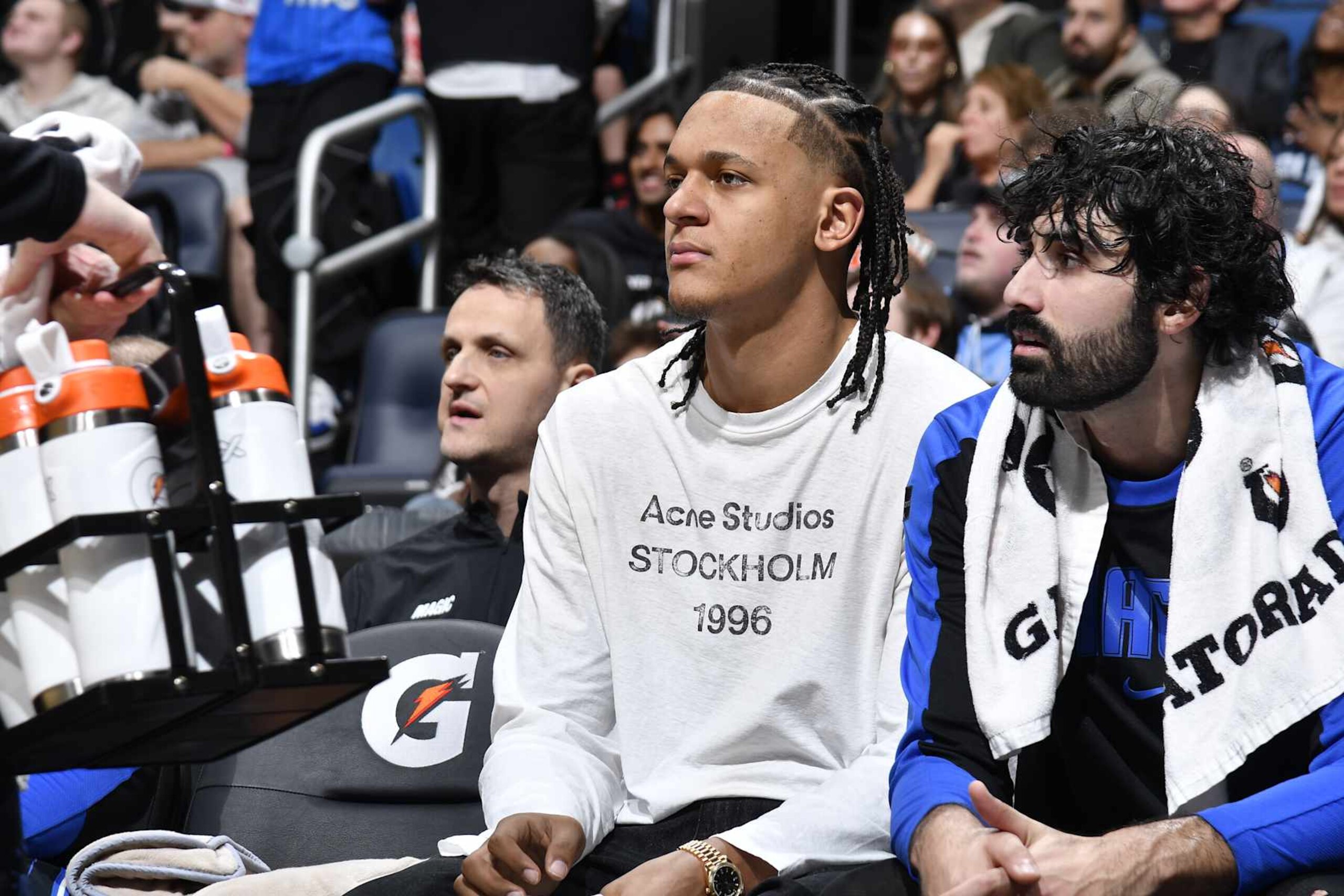 ORLANDO, FL - JANUARY 5 : Paolo Banchero #5 of the Orlando Magic looks on during the game against the Utah Jazz on January 5, 2025 at Kia Center in Orlando, Florida. NOTE TO USER: User expressly acknowledges and agrees that, by downloading and or using this photograph, User is consenting to the terms and conditions of the Getty Images License Agreement. Mandatory Copyright Notice: Copyright 2025 NBAE (Photo by Fernando Medina/NBAE via Getty Images) ORLANDO, FL - JANUARY 5 : Paolo Banchero #5 of the Orlando Magic looks on during the game against the Utah Jazz on January 5, 2025 at Kia Center in Orlando, Florida. NOTE TO USER: User expressly acknowledges and agrees that, by downloading and or using this photograph, User is consenting to the terms and conditions of the Getty Images License Agreement. Mandatory Copyright Notice: Copyright 2025 NBAE (Photo by Fernando Medina/NBAE via Getty Images)