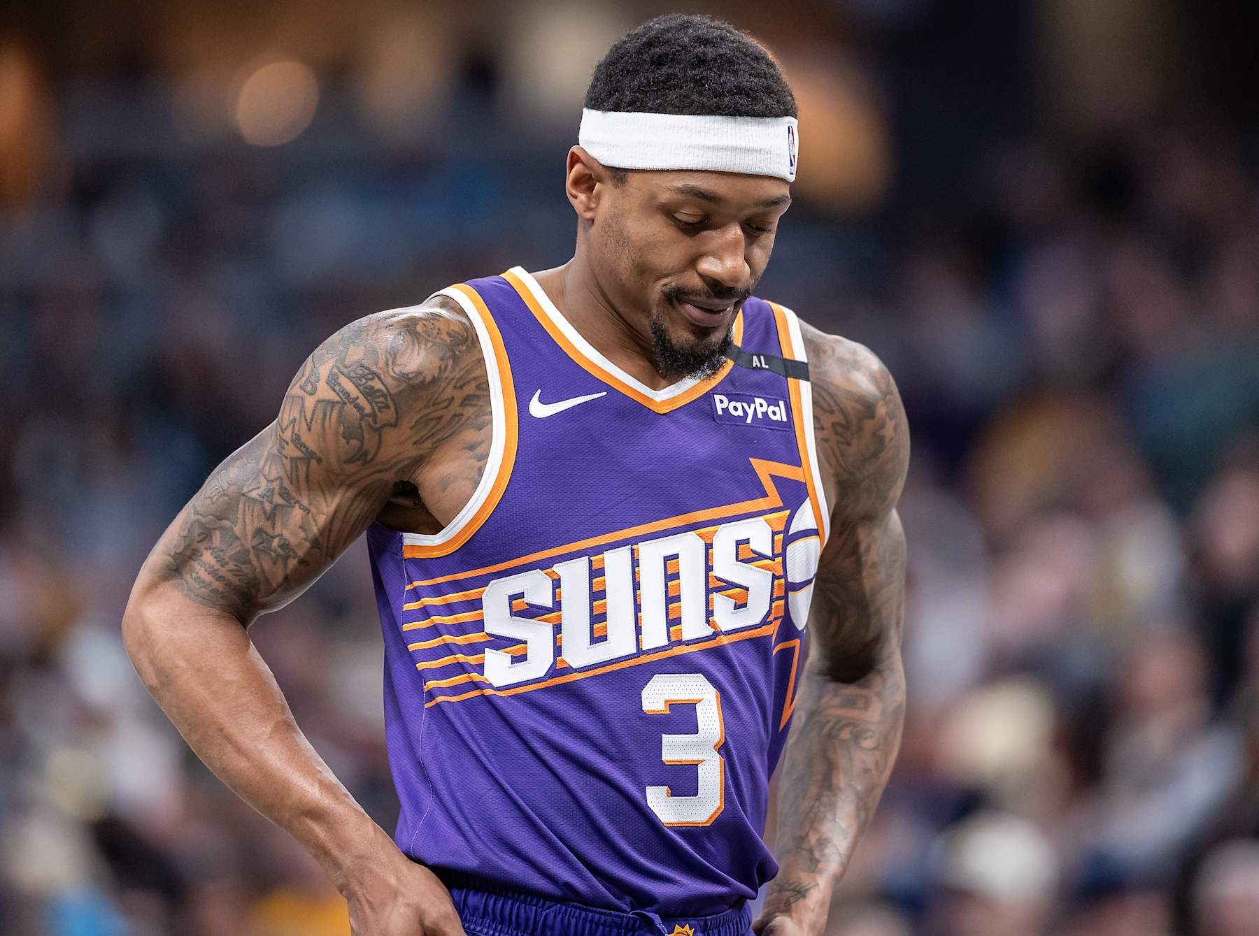 INDIANAPOLIS, INDIANA - JANUARY 4: Bradley Beal #3 of the Phoenix Suns is seen during the game against the Indiana Pacers at Gainbridge Fieldhouse on January 4, 2025 in Indianapolis, Indiana. NOTE TO USER: User expressly acknowledges and agrees that, by downloading and or using this photograph, User is consenting to the terms and conditions of the Getty Images License Agreement. (Photo by Michael Hickey/Getty Images)