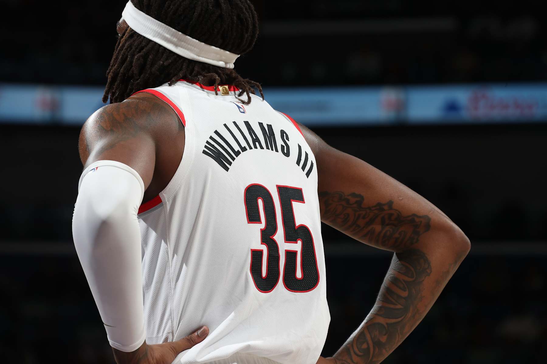 NEW ORLEANS, LA - January 08:  Robert Williams III #35 of the Portland Trail Blazers looks on during the game against the New Orleans Pelicans on January 8, 2025 at the Smoothie King Center in New Orleans, Louisiana. NOTE TO USER: User expressly acknowledges and agrees that, by downloading and or using this Photograph, user is consenting to the terms and conditions of the Getty Images License Agreement. Mandatory Copyright Notice: Copyright 2025 NBAE (Photo by Layne Murdoch Jr./NBAE via Getty Images)