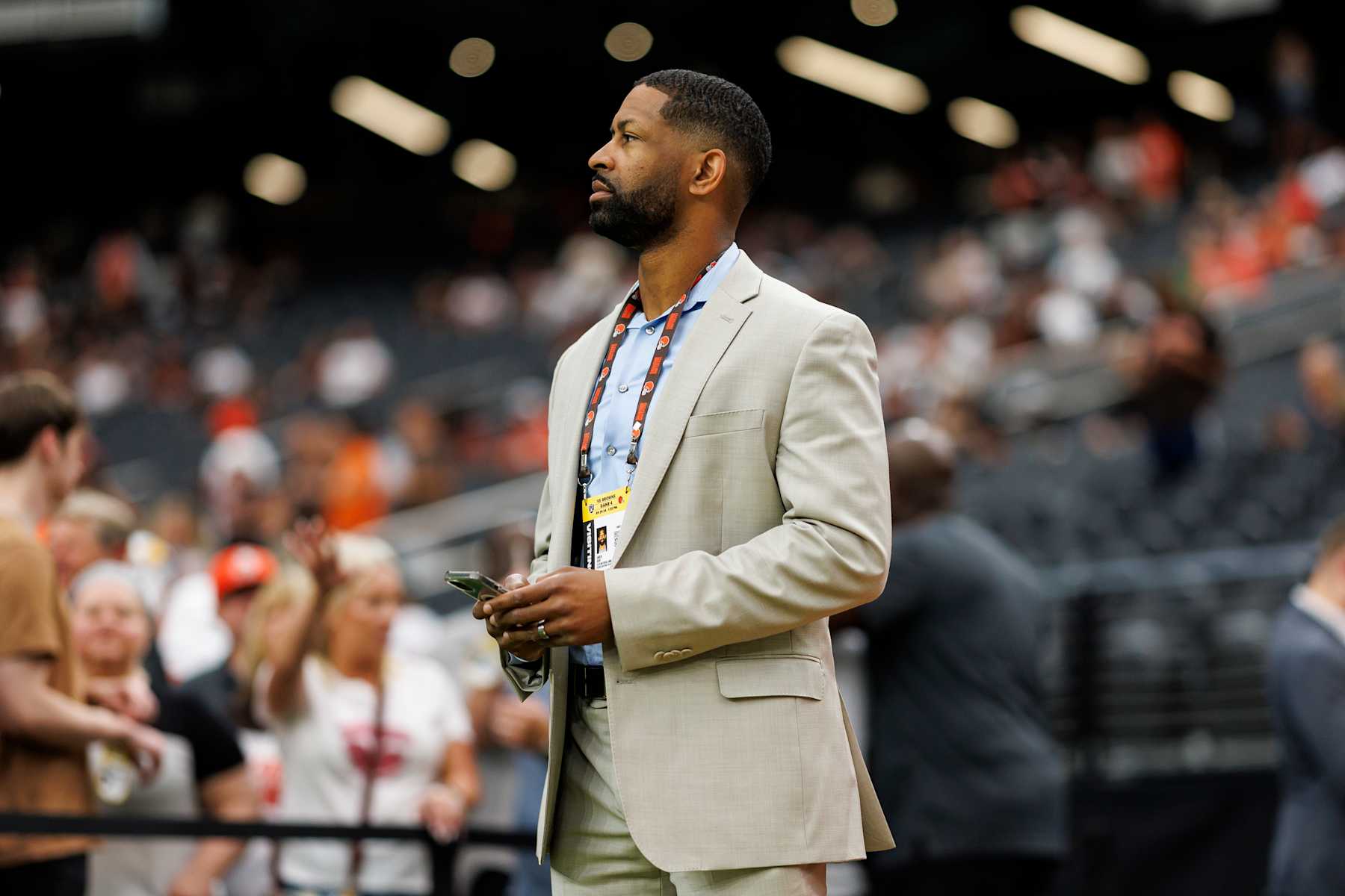 LAS VEGAS, NV - SEPTEMBER 29: General manager Andrew Berry of the Cleveland Browns stands on the field prior to an NFL football game against the Las Vegas Raiders, at Allegiant Stadium on September 29, 2024 in Las Vegas, Nevada. (Photo by Brooke Sutton/Getty Images)