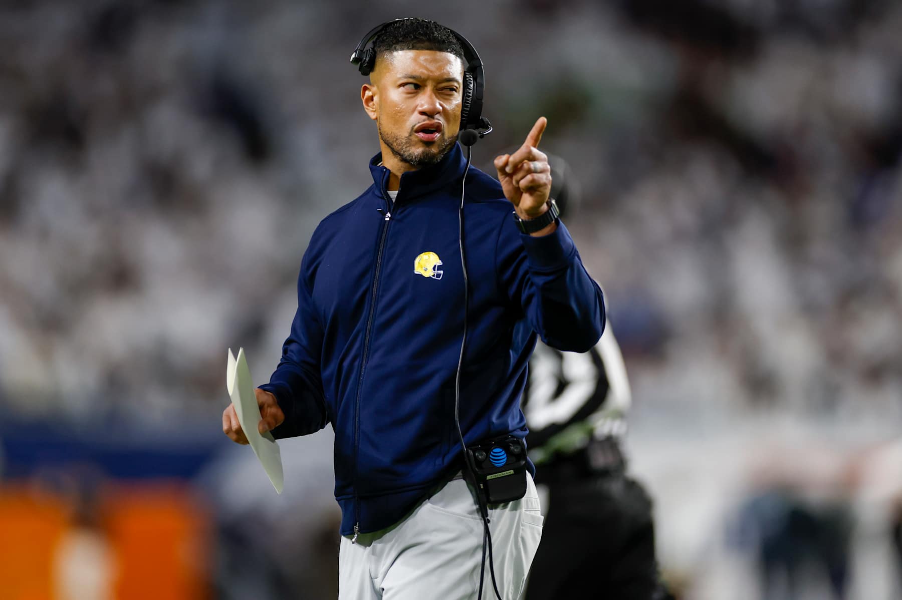 MIAMI GARDENS, FL - JANUARY 09: Notre Dame Fighting Irish head coach Marcus Freeman looks on during the Penn State Nittany Lions versus the Notre Dame Fighting Irish College Football Playoff Semifinal at the Orange Bowl on January 9, 2025 at Hard Rock Stadium in Miami Gardens, Fl. (Photo by David Rosenblum/Icon Sportswire via Getty Images)