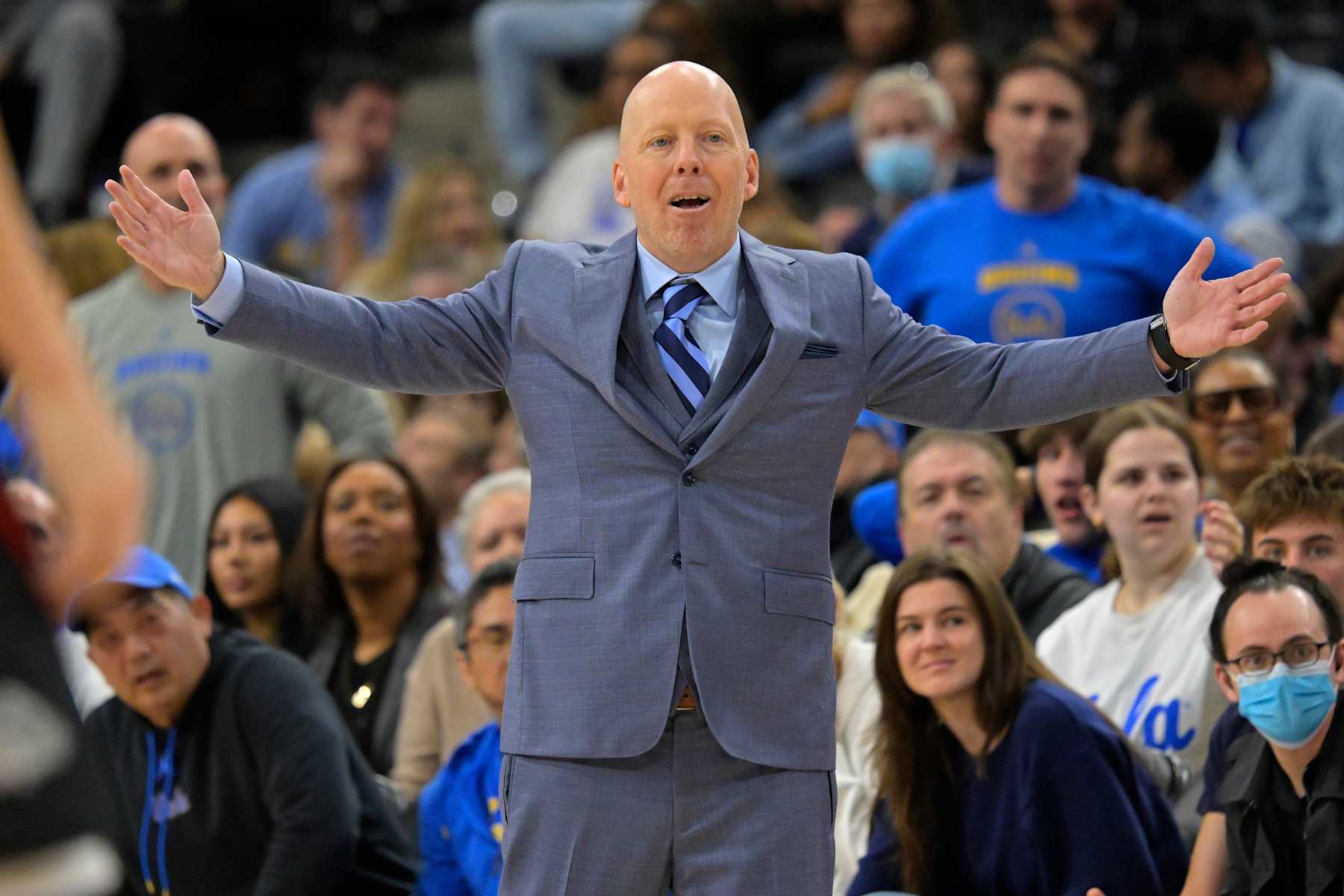 INGLEWOOD, CALIFORNIA - DECEMBER 28: Head coach Mick Cronin of the UCLA Bruins reacts in the second half against the Gonzaga Bulldogs at Intuit Dome on December 28, 2024 in Inglewood, California. (Photo by Jayne Kamin-Oncea/Getty Images)
