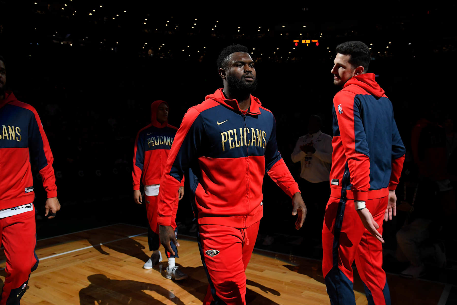BOSTON, MA - JANUARY 12: Zion Williamson #1 of the New Orleans Pelicans is introduced before the game against the Boston Celtics on January 12, 2025 at TD Garden in Boston, Massachusetts. NOTE TO USER: User expressly acknowledges and agrees that, by downloading and/or using this Photograph, user is consenting to the terms and conditions of the Getty Images License Agreement. Mandatory Copyright Notice: Copyright 2025 NBAE (Photo by Brian Babineau/NBAE via Getty Images)