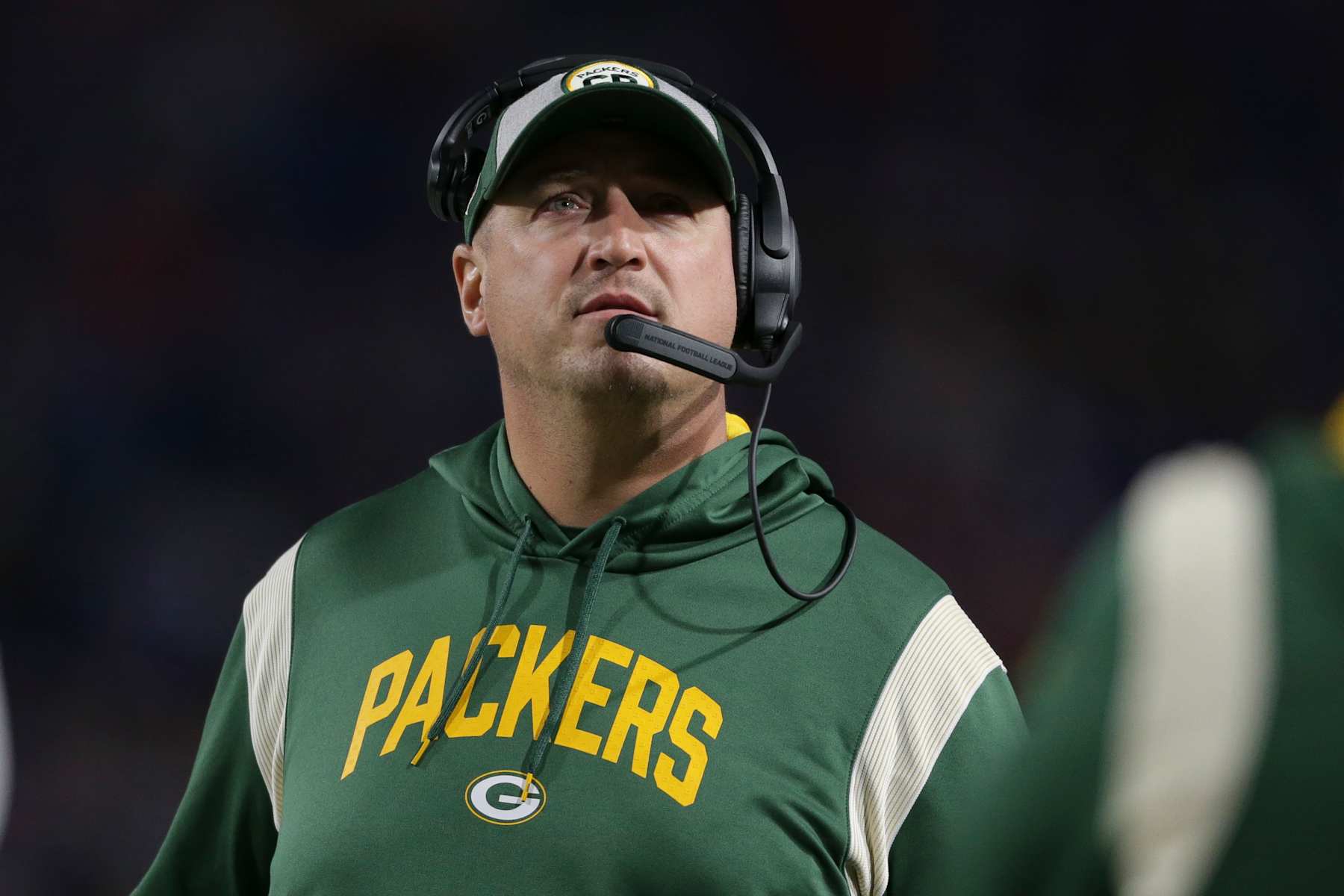 ORCHARD PARK, NEW YORK - OCTOBER 30: Adam Stenavich of the Green Bay Packers during the first half at Highmark Stadium on October 30, 2022 in Orchard Park, New York. (Photo by Joshua Bessex/Getty Images)