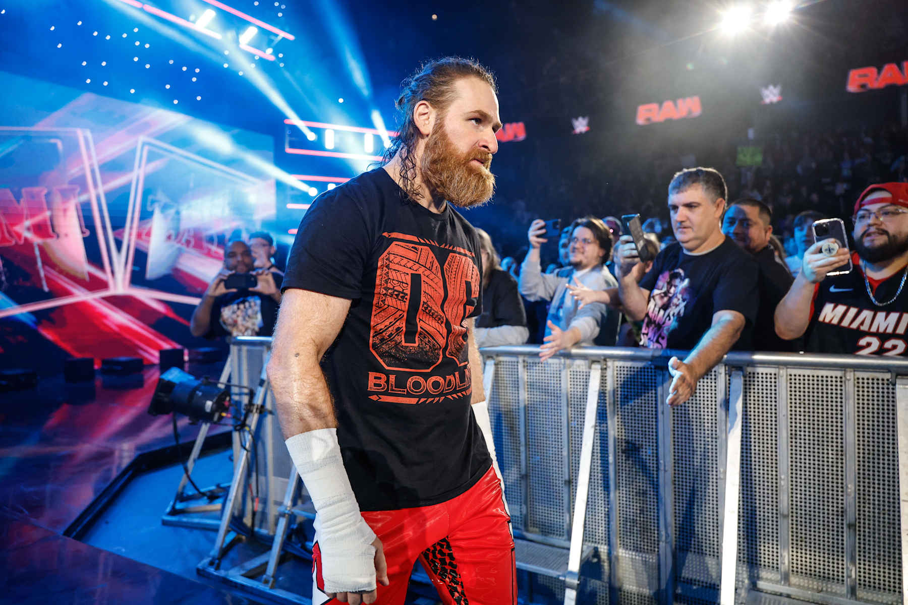 EVERETT, WASHINGTON - DECEMBER 2: Sami Zayn makes his entrance during Monday Night RAW at Angel of the Winds Arena on December 2, 2024 in Everett, Washington. (Photo by WWE/Getty Images)