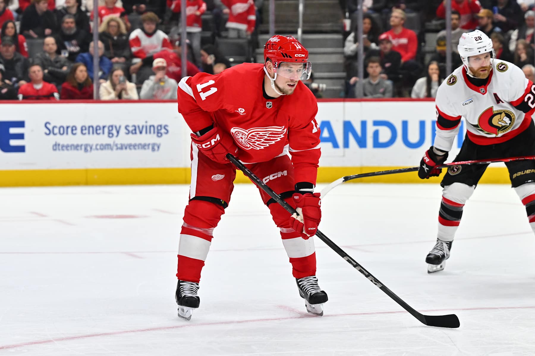 DETROIT, MI - JANUARY 07: Detroit Red Wings right wing Vladimir Tarasenko (11) during the game between the Detroit Red Wings and the Ottawa Senators Tuesday January 7, 2025 at Little Caesars Arena in Detroit, MI. (Photo by Steven King/Icon Sportswire via Getty Images)