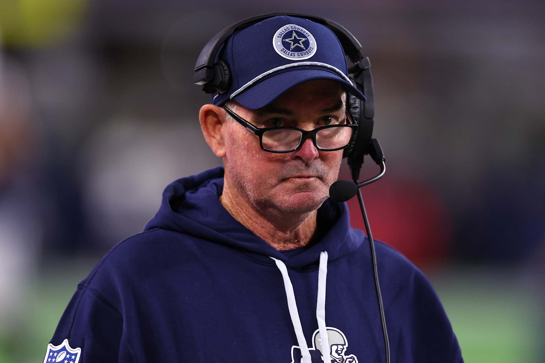 ARLINGTON, TEXAS - NOVEMBER 28: Dallas Cowboys defensive coordinator Mike Zimmer looks on during the second half against the New York Giants at AT&T Stadium on November 28, 2024 in Arlington, Texas. (Photo by Sam Hodde/Getty Images)