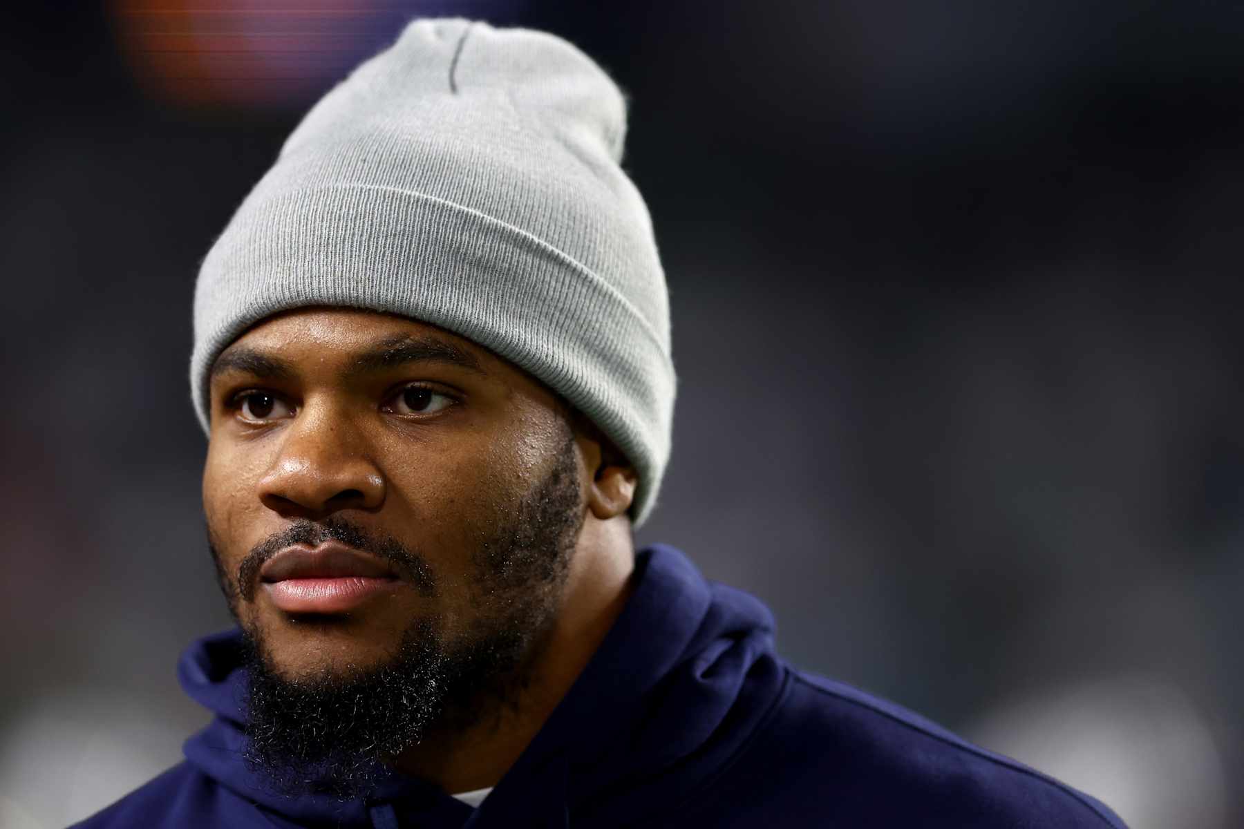 MIAMI GARDENS, FLORIDA - JANUARY 09: Micah Parsons of the Dallas Cowboys looks on prior to the Capital One Orange Bowl between the Notre Dame Fighting Irish and Penn State Nittany Lions at Hard Rock Stadium on January 09, 2025 in Miami Gardens, Florida. (Photo by Megan Briggs/Getty Images)