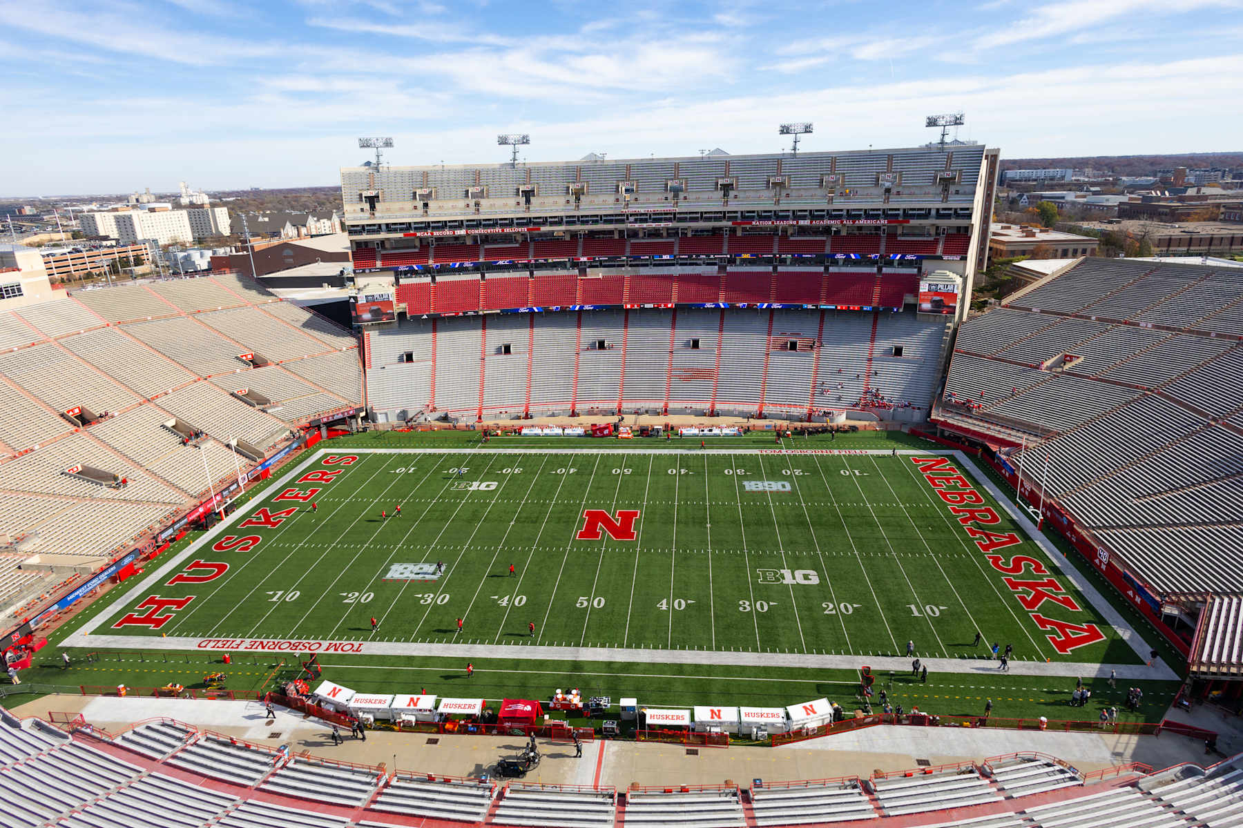 LINCOLN, NE - NOVEMBER 23: An overhead view inside Memorial Stadium in Lincoln, Nebraska, a few hours before the college football game between the Nebraska Cornhuskers and the Wisconsin Badgers on November 23, 2024. (Photo by Nathanial George/Icon Sportswire via Getty Images)