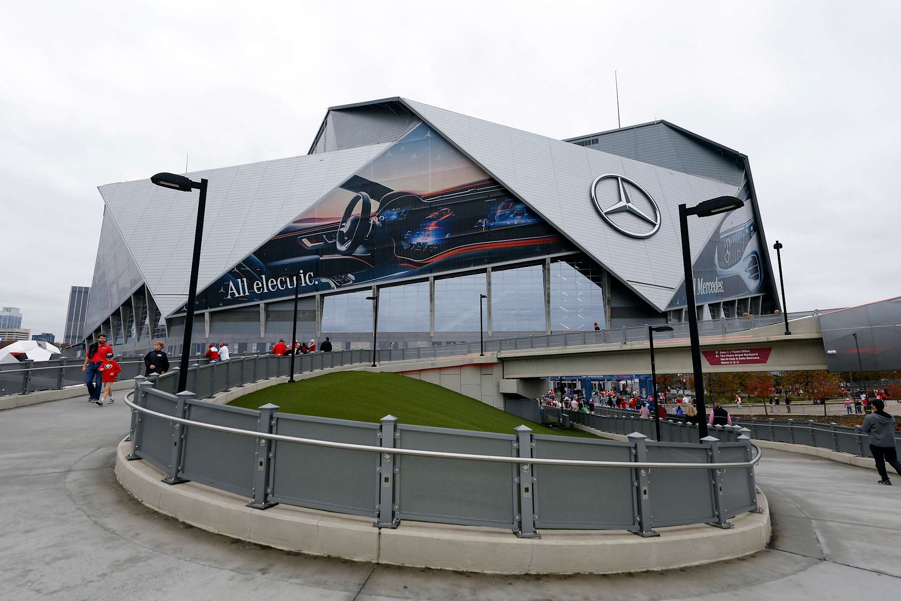 ATLANTA, GEORGIA - DECEMBER 02: A general view outside prior to the SEC Championship game between the Alabama Crimson Tide and the Georgia Bulldogs at Mercedes-Benz Stadium on December 02, 2023 in Atlanta, Georgia. (Photo by Todd Kirkland/Getty Images)