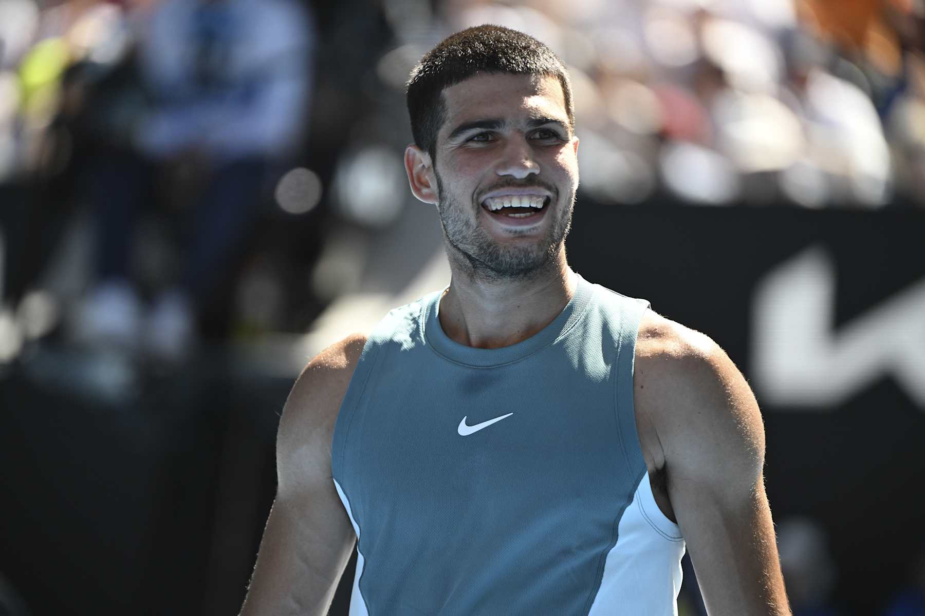 MELBOURNE, AUSTRALIA - JANUARY 17: Carlos Alcaraz of Spain in action during the against Nuno Borges of Portugal (not seen) during their Round 3 match at the Australian Open grand slam tennis tournament at Melbourne Park in Melbourne, Australia on January 17, 2025 (Photo by Mark Avellino/Anadolu via Getty Images)