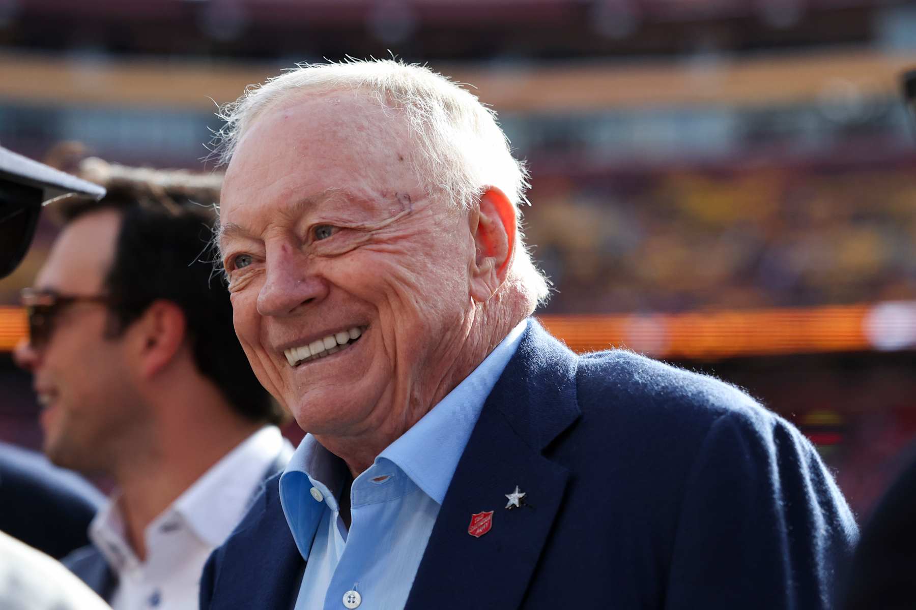 LANDOVER, MARYLAND - NOVEMBER 24: Jerry Jones, owner of the Dallas Cowboys, is seen on the field prior to a game against the Washington Commanders at Northwest Stadium on November 24, 2024 in Landover, Maryland. The Cowboys defeated the Commanders 34-26. (Kara Durrette/Getty Images)