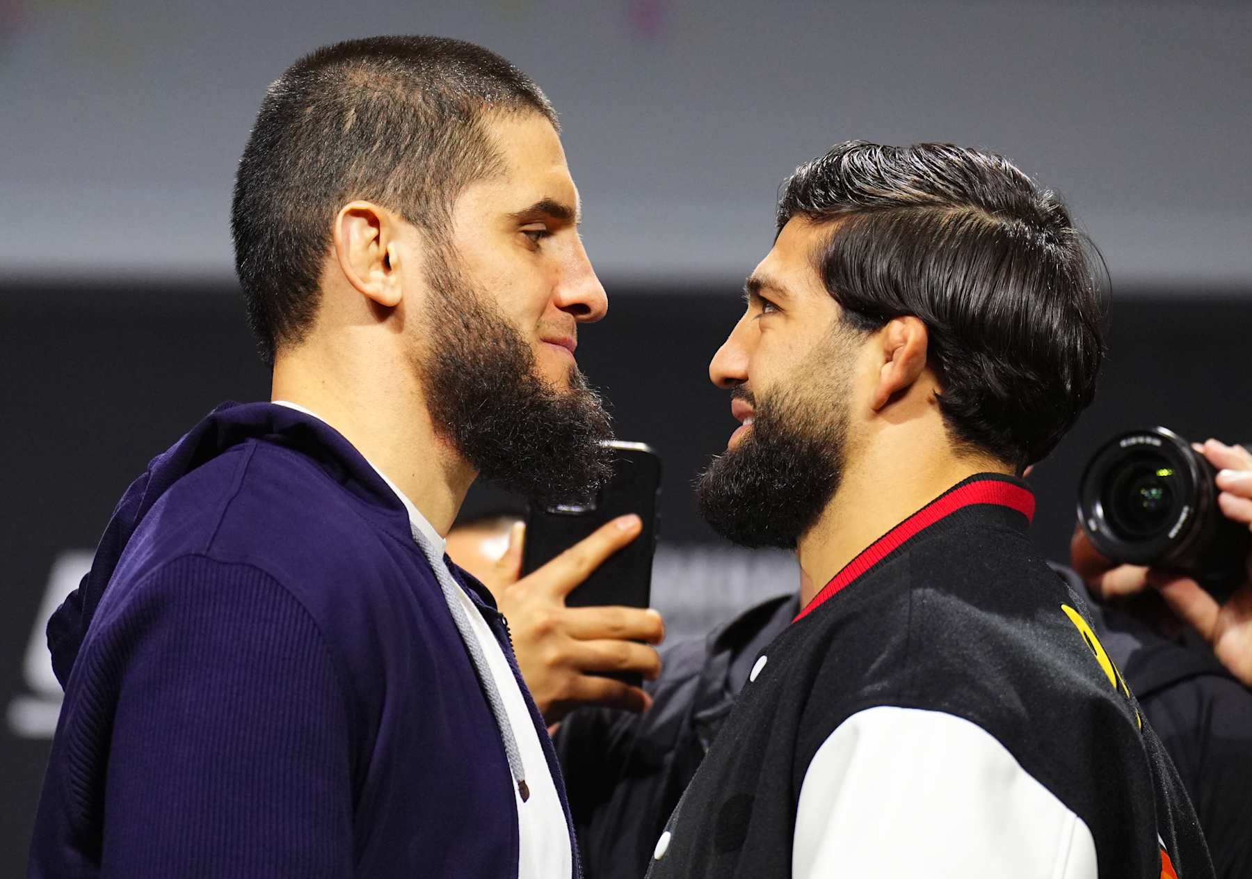 Opponents Islam Makhachev and Arman Tsarukyan face off before their cancelled UFC 311 fight.