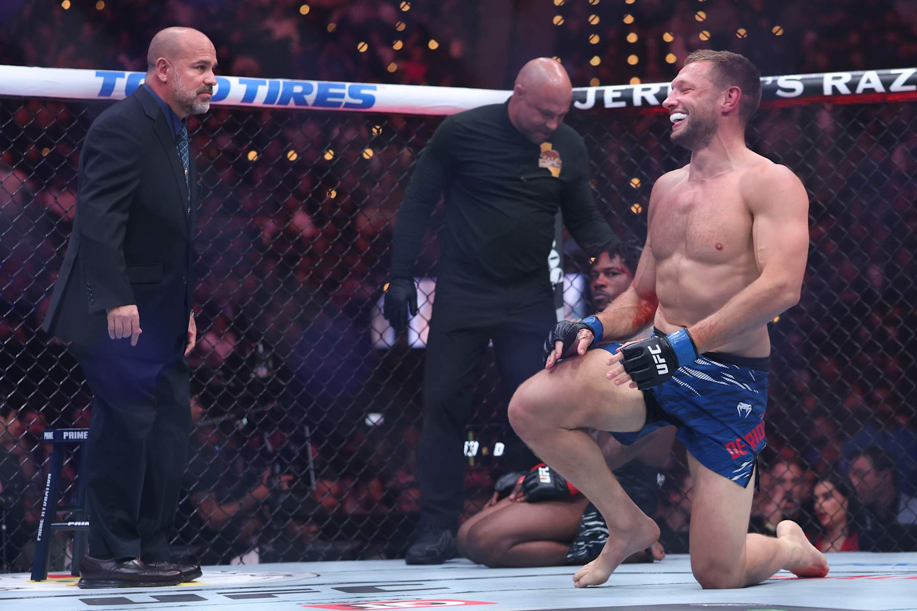 Reinier de Ridder reacts after his victory by submission over Kevin Holland
