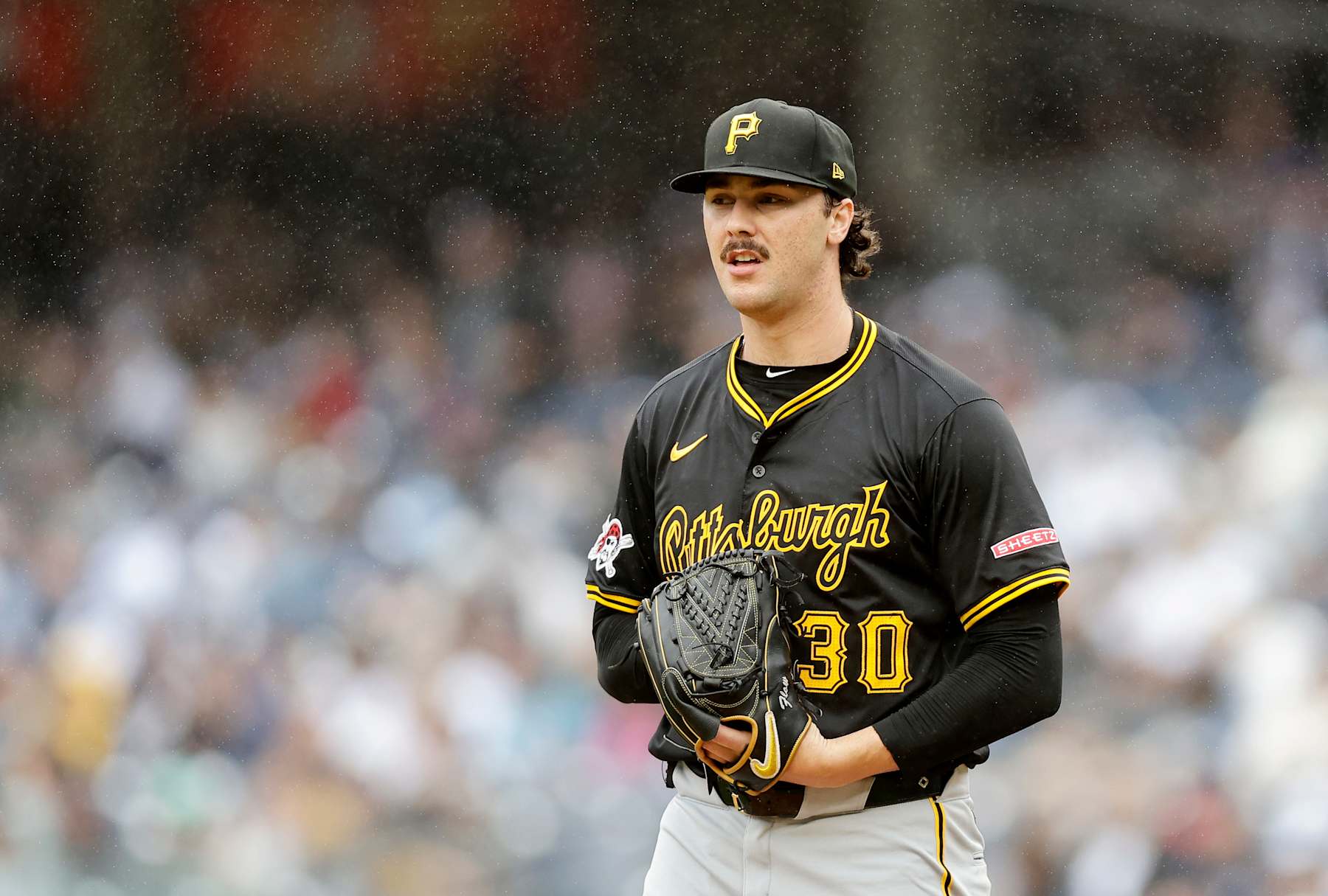 NEW YORK, NEW YORK - SEPTEMBER 28: (NEW YORK DAILIES OUT)  Paul Skenes #30 of the Pittsburgh Pirates in action against the New York Yankees at Yankee Stadium on September 28, 2024 in New York City. The Pirates defeated the Yankees 9-4. (Photo by Jim McIsaac/Getty Images)