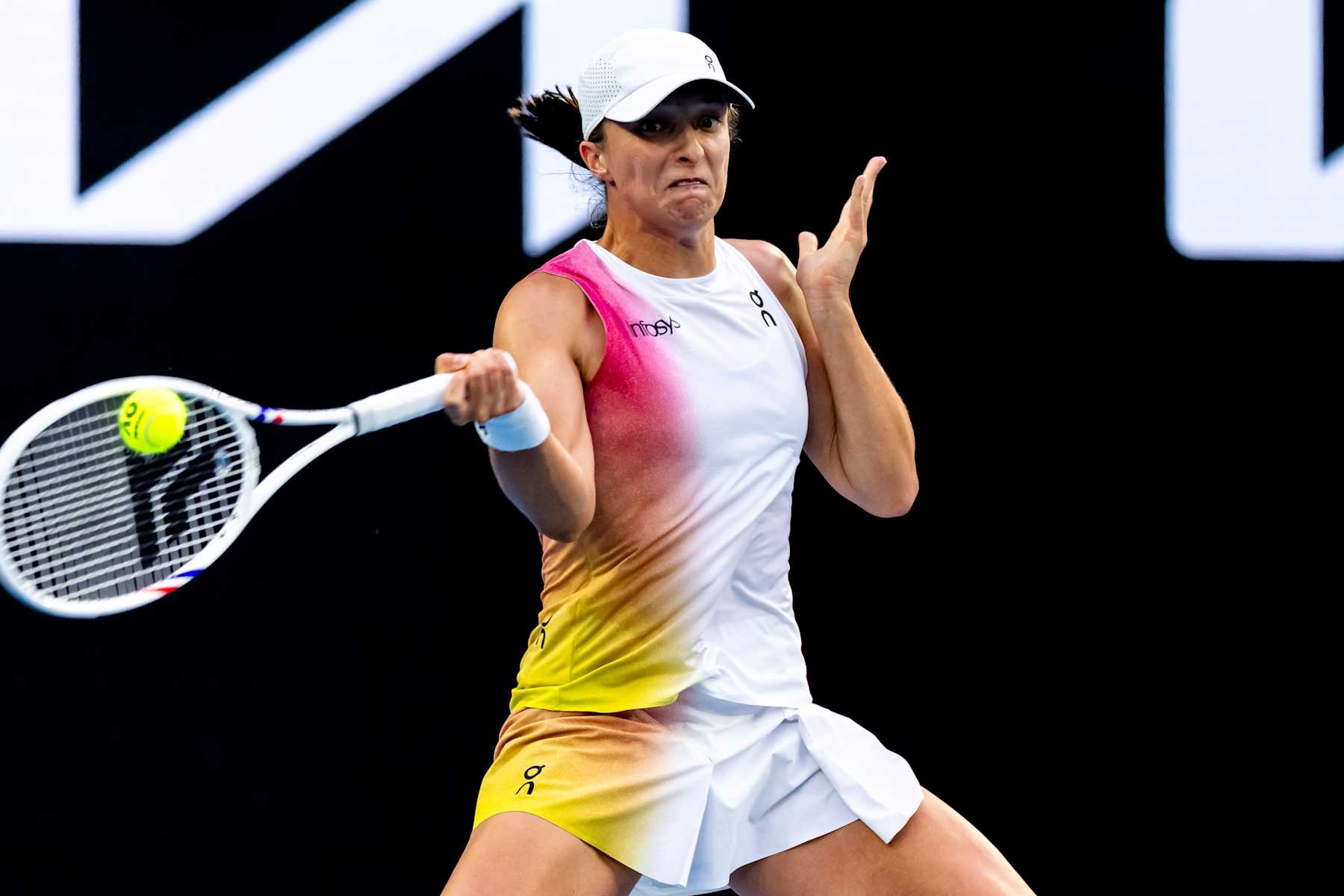 MELBOURNE, VIC - JANUARY 20: Iga Swiatek of Poland in action during Round 4 of the 2025 Australian Open on January 20 2025, at Melbourne Park in Melbourne, Australia. (Photo by Jason Heidrich/Icon Sportswire via Getty Images)