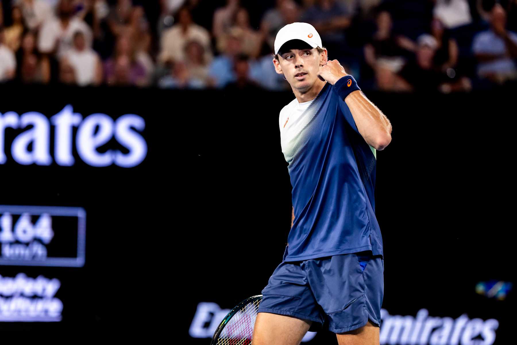 MELBOURNE, VIC - JANUARY 20: Alex de Minaur of Australia in action during Round 4 of the 2025 Australian Open on January 20 2025, at Melbourne Park in Melbourne, Australia. (Photo by Jason Heidrich/Icon Sportswire via Getty Images)