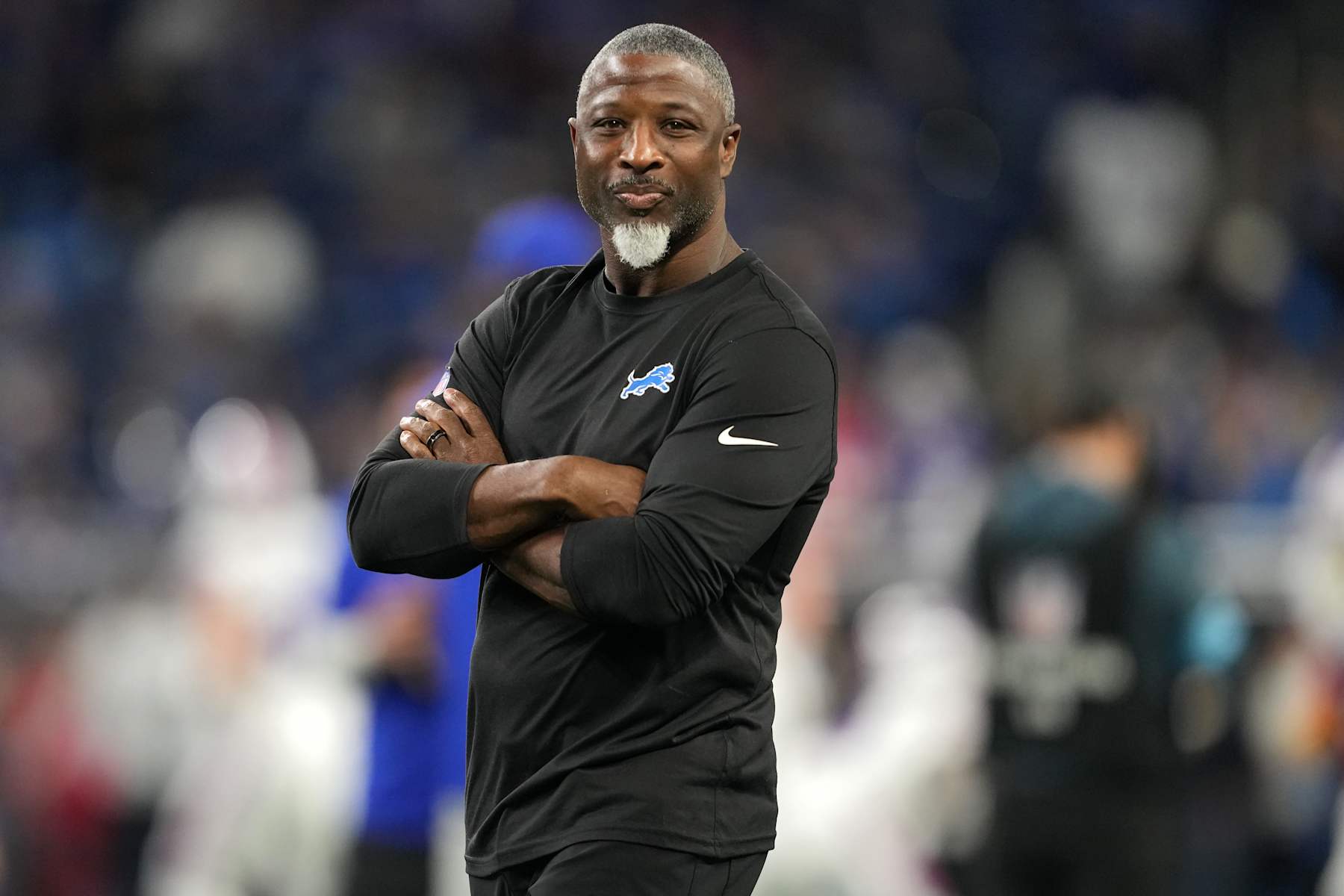 DETROIT, MICHIGAN - DECEMBER 15: Aaron Glenn, defensive coordinator for the Detroit Lions is seen during warmups before the game against the Buffalo Bills at Ford Field on December 15, 2024 in Detroit, Michigan. (Photo by Nic Antaya/Getty Images)