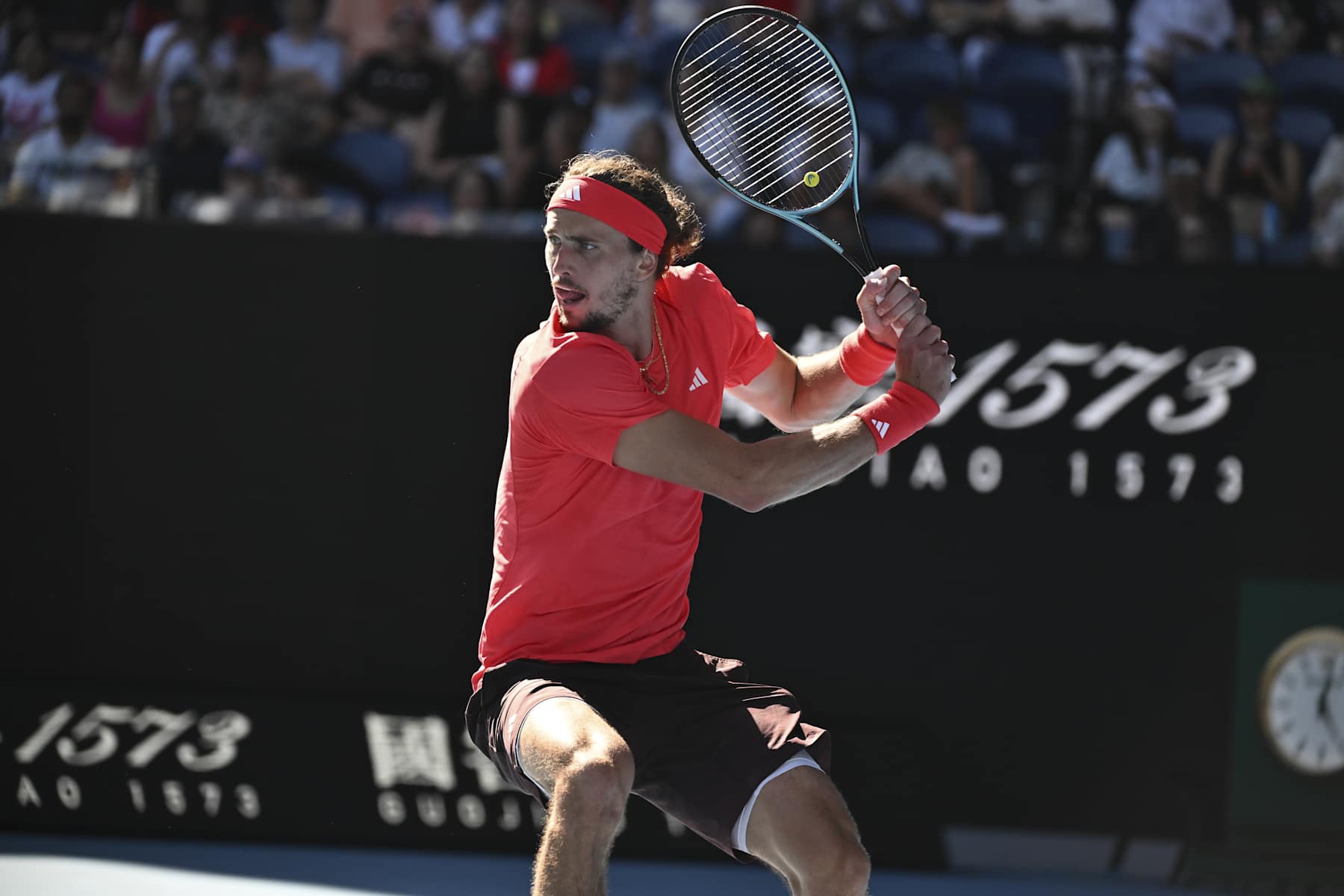 MELBOURNE, AUSTRALIA - JANUARY 21: Alexander Zverev of Germany in action against Tommy Paul of United States of America (not seen) during Quarter Finals at the Australian Open grand slam tennis tournament at Melbourne Park in Melbourne, Australia on January 21, 2025 (Photo by Mark Avellino/Anadolu via Getty Images)