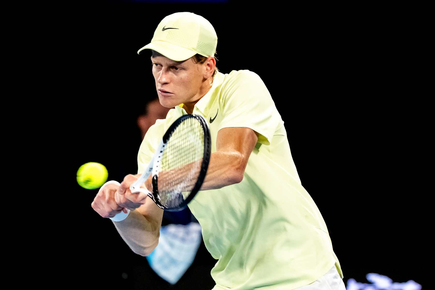 MELBOURNE, VIC - JANUARY 22: Jannik Sinner of Italy in action during the Quarterfinals of the 2025 Australian Open on January 22 2025, at Melbourne Park in Melbourne, Australia. (Photo by Jason Heidrich/Icon Sportswire via Getty Images)