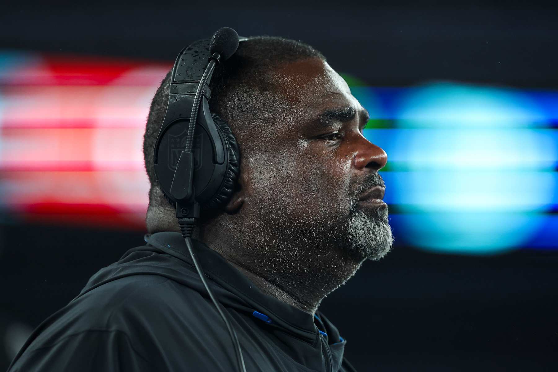 EAST RUTHERFORD, NJ - AUGUST 08: Detroit Lions defensive line coach Terrell Williams looks on from the sidelien during an NFL football game against the New York Giants at MetLife Stadium on August 8, 2024 in East Rutherford, NJ. (Photo by Perry Knotts/Getty Images)