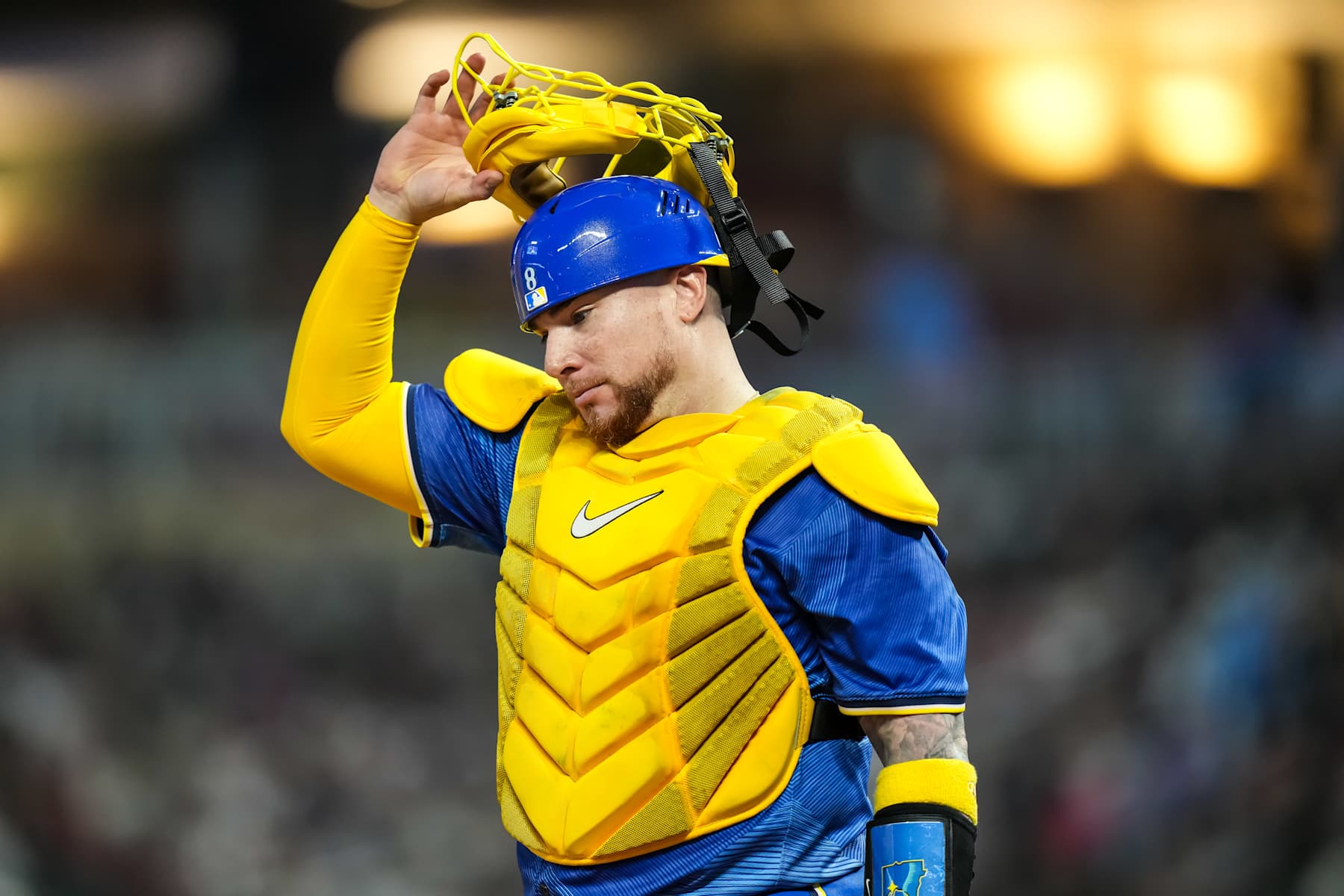 MINNEAPOLIS, MN - SEPTEMBER 27: Christian Vazquez #8 of the Minnesota Twins looks on against the Minnesota Twins on September 27, 2024 at Target Field in Minneapolis, Minnesota. (Photo by Brace Hemmelgarn/Minnesota Twins/Getty Images)