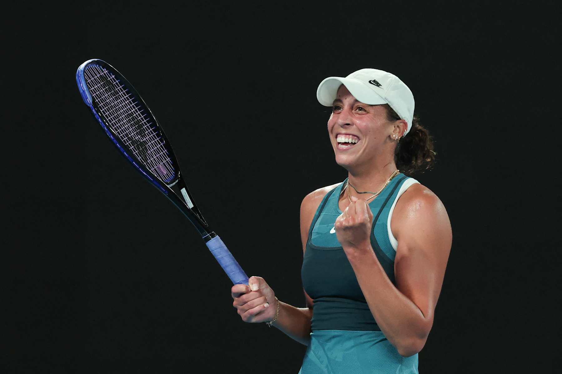USA's Madison Keys celebrates match point against Poland's Iga Swiatek during their women's singles semi-final match on day twelve of the Australian Open tennis tournament in Melbourne on January 24, 2025. (Photo by DAVID GRAY / AFP) / -- IMAGE RESTRICTED TO EDITORIAL USE - STRICTLY NO COMMERCIAL USE -- (Photo by DAVID GRAY/AFP via Getty Images)