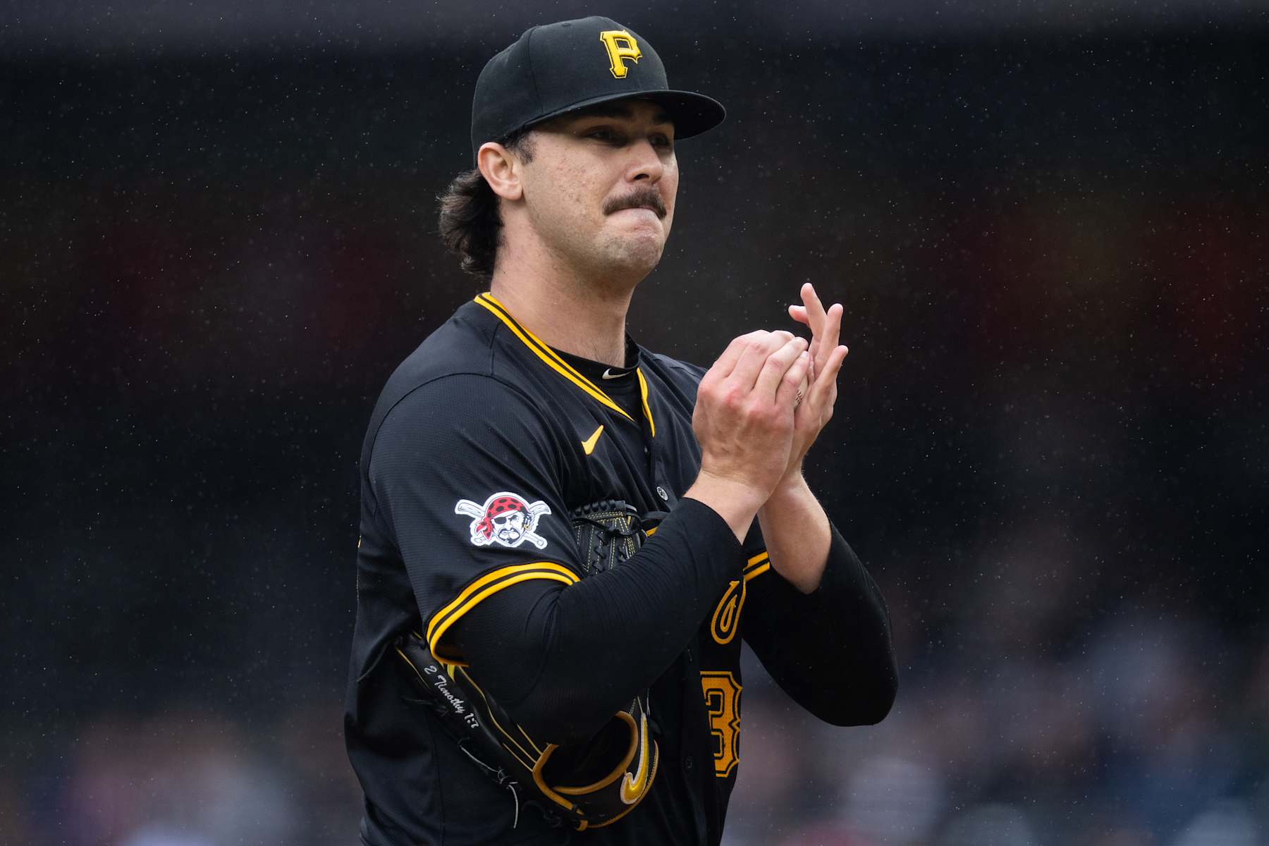 NEW YORK, NEW YORK - SEPTEMBER 28: Paul Skenes #30 of the Pittsburgh Pirates looks on during the first inning of the game against the New York Yankees at Yankee Stadium on September 28, 2024 in New York City. (Photo by Dustin Satloff/Getty Images)