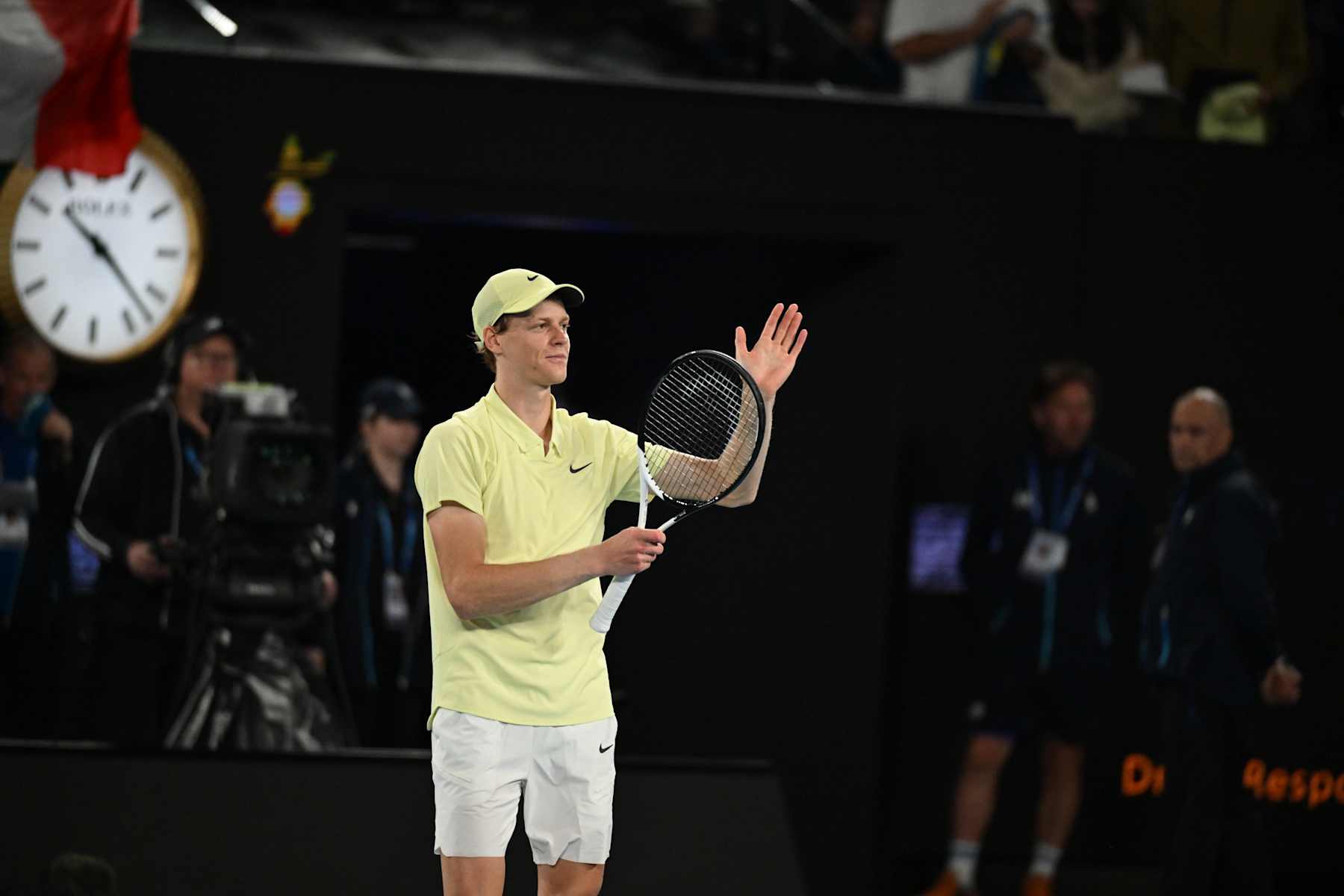 MELBOURNE, AUSTRALIA - JANUARY 24: Jannik Sinner of Italy in action against Ben Shelton of United States of America (not seen) during their semi final match at the Australian Open grand slam tennis tournament at Melbourne Park in Melbourne, Australia on January 24, 2025. (Photo by Mark Avellino/Anadolu via Getty Images)