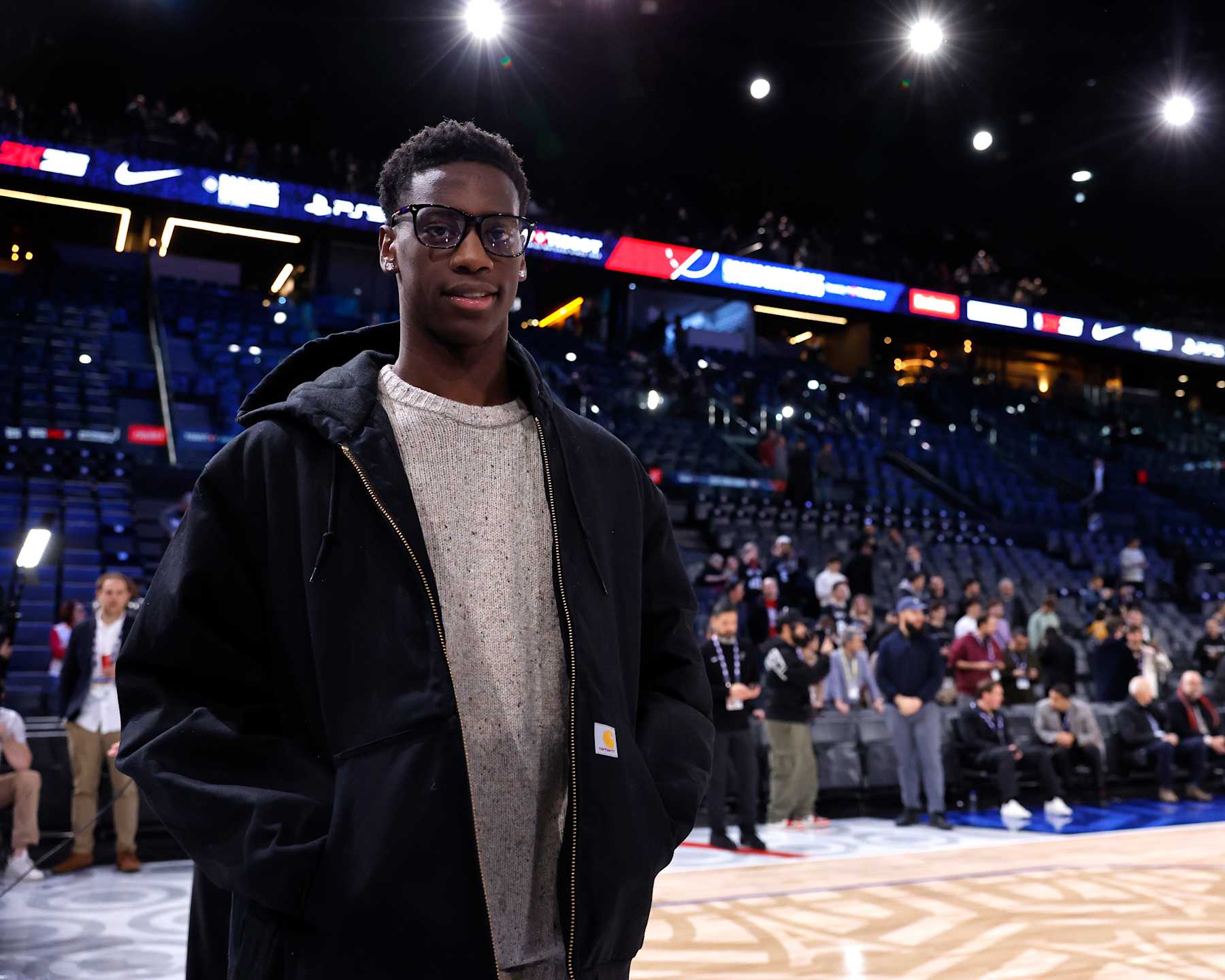 PARIS, FRANCE - JANUARY 23: AJ Dybantsa poses for a photograph before the game between the San Antonio Spurs and the Indiana Pacers on January 23, 2025 at The Accor Arena in Paris, France. NOTE TO USER: User expressly acknowledges and agrees that, by downloading and or using this Photograph, user is consenting to the terms and conditions of the Getty Images License Agreement. Mandatory Copyright Notice: Copyright 2025 NBAE (Photo by Catherine Steenkeste/NBAE via Getty Images)