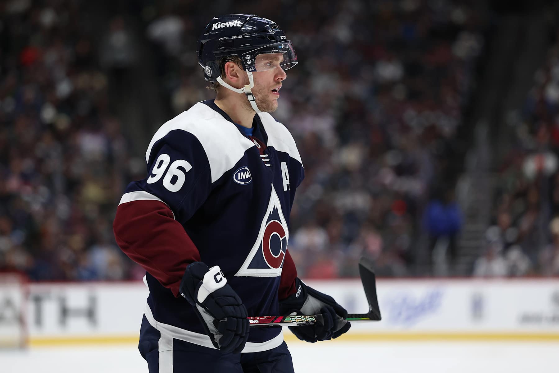 DENVER, COLORADO - JANUARY 20: Mikko Rantanen #96 of the Colorado Avalanche plays the Minnesota Wild in the third period at Ball Arena on January 20, 2025 in Denver, Colorado. (Photo by Matthew Stockman/Getty Images)