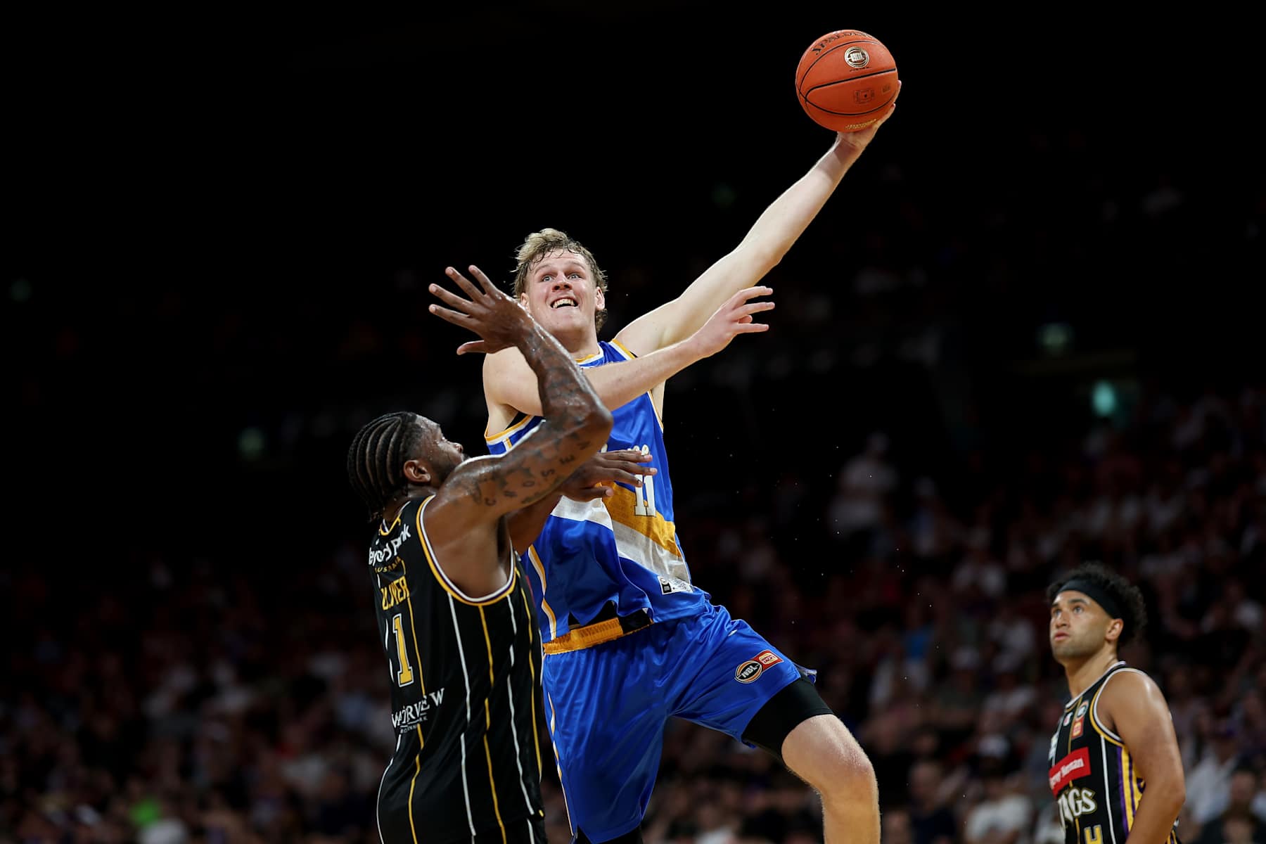 SYDNEY, AUSTRALIA - DECEMBER 15: Rocco Zikarsky of the Bullets shoots during the round 12 NBL match between Sydney Kings and Brisbane Bullets at Qudos Bank Arena, on December 15, 2024, in Sydney, Australia. (Photo by Matt King/Getty Images)