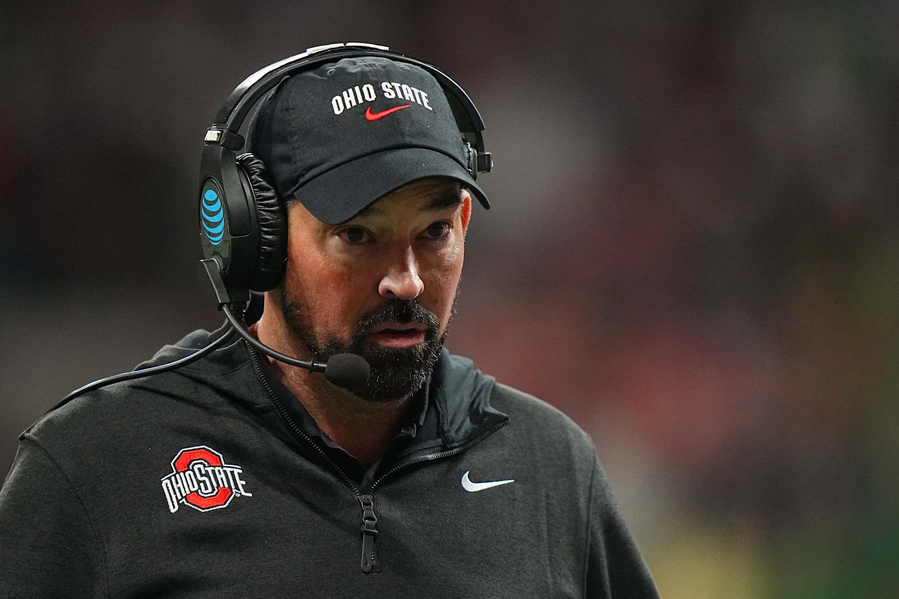 College Football: CFP National Championship: Ohio State head coach Ryan Day walks the sideline vs Notre Dame at Mercedes-Benz Stadium.
Atlanta, GA 1/20/2025
CREDIT: Erick W. Rasco (Photo by Erick W. Rasco/Sports Illustrated via Getty Images)
(Set Number: X164668 TK1)