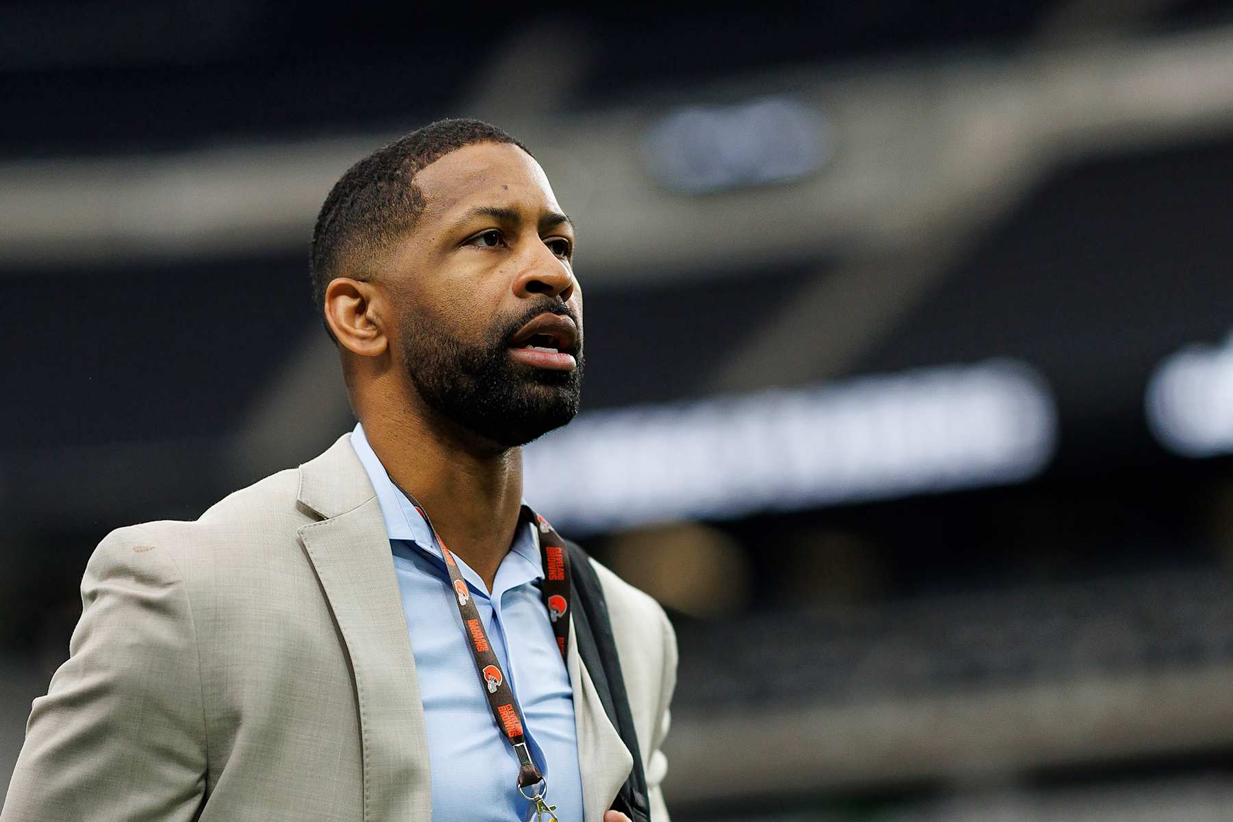 LAS VEGAS, NV - SEPTEMBER 29: General manager Andrew Berry of the Cleveland Browns arrives at the stadium prior to an NFL football game against the Las Vegas Raiders, at Allegiant Stadium on September 29, 2024 in Las Vegas, Nevada. (Photo by Brooke Sutton/Getty Images)