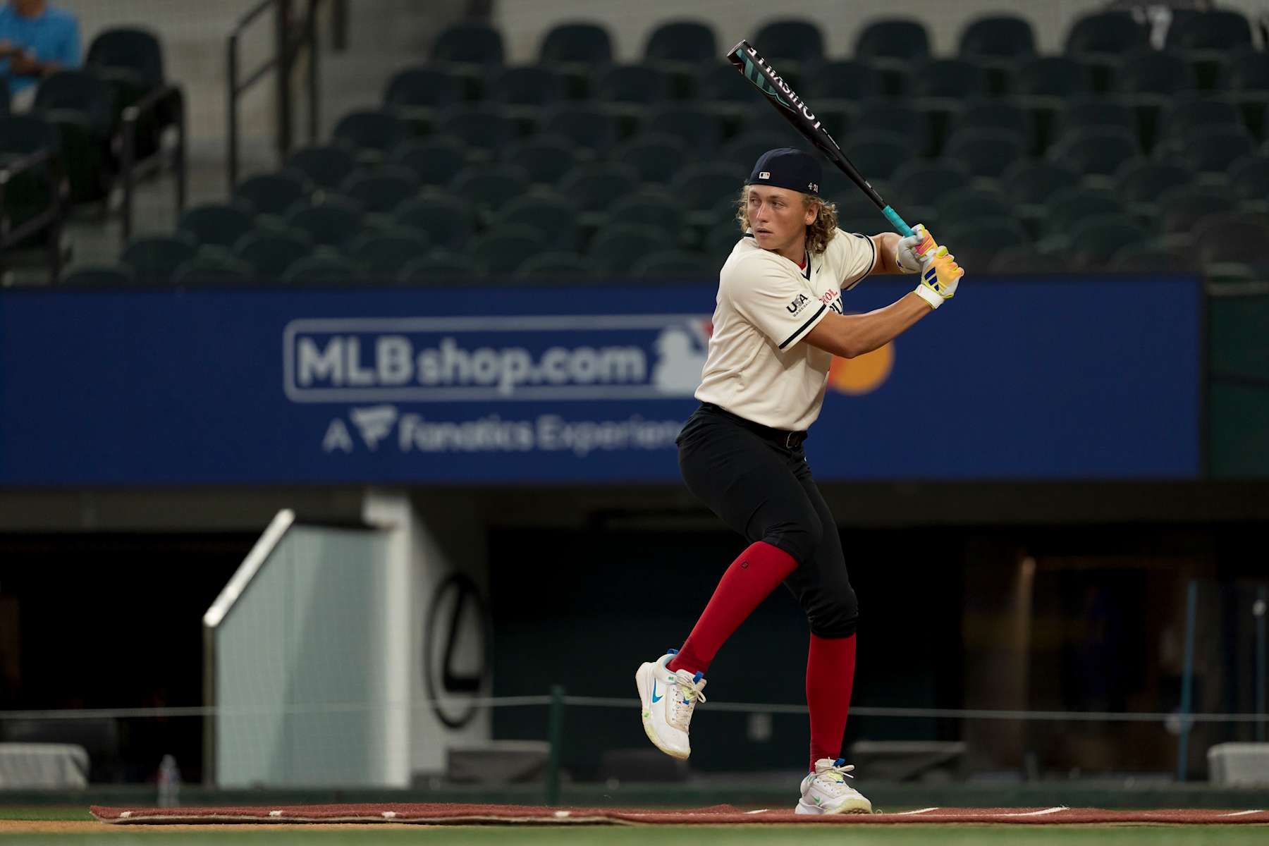 ARLINGTON, TX - JULY 13: Ethan Holliday participates in the High School Home Run Derby during the 2024 All-Star Futures Day at Globe Life Field on Saturday, July 13, 2024 in Arlington, Texas. (Photo by Matt Dirksen/Chicago Cubs/Getty Images)