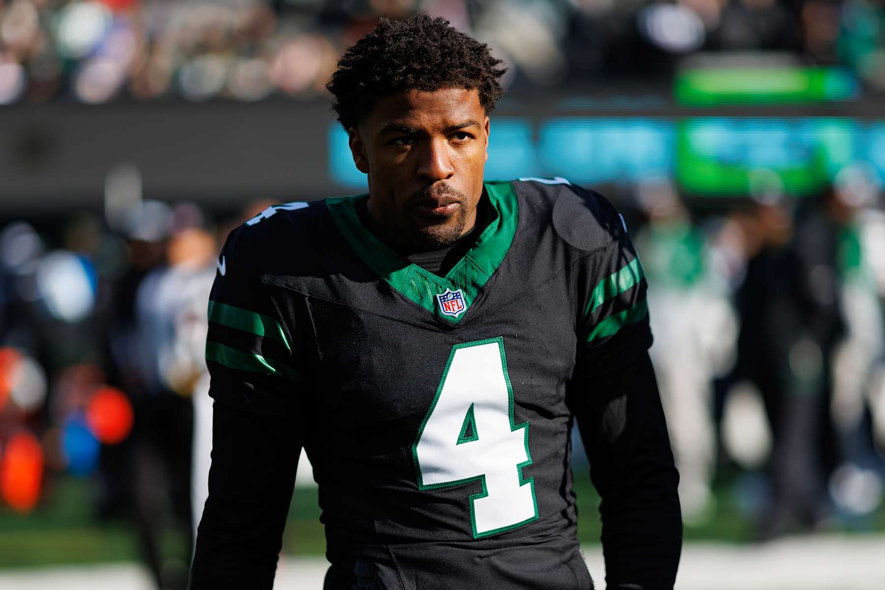EAST RUTHERFORD, NEW JERSEY - DECEMBER 1: Cornerback D.J. Reed #4 of the New York Jets stands on the field during an NFL football game against the Seattle Seahawks, at MetLife Stadium on December 1, 2024 in East Rutherford, New Jersey. (Photo by Brooke Sutton/Getty Images)