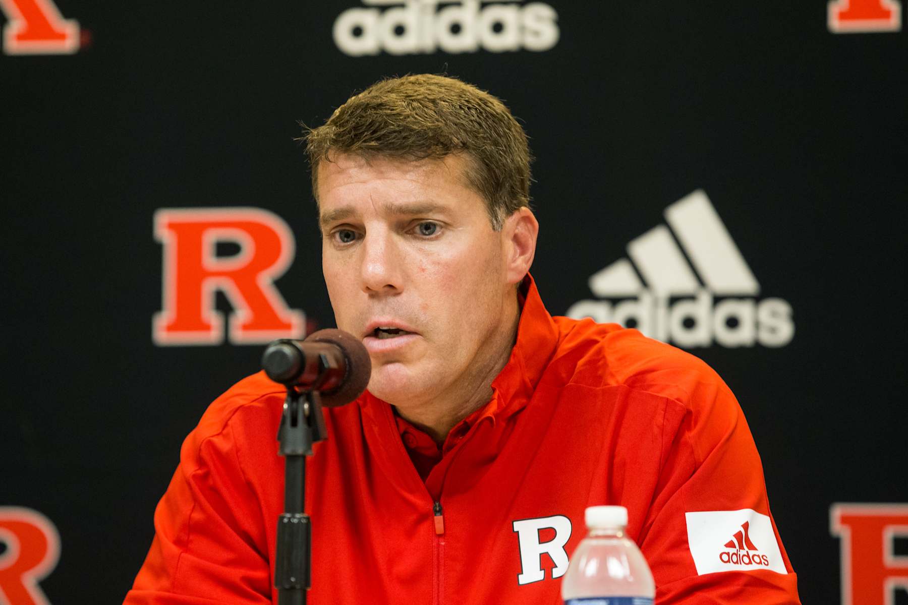 ANN ARBOR, MI - SEPTEMBER 28:  Rutgers head coach Chris Ash addresses the media during the post-game interview following a Big 10 conference game between the Rutgers Scarlet Knights and the Michigan Wolverines on September 28, 2019 at Michigan Stadium in Ann Arbor, Michigan. (Photo by Scott W. Grau/Icon Sportswire via Getty Images)